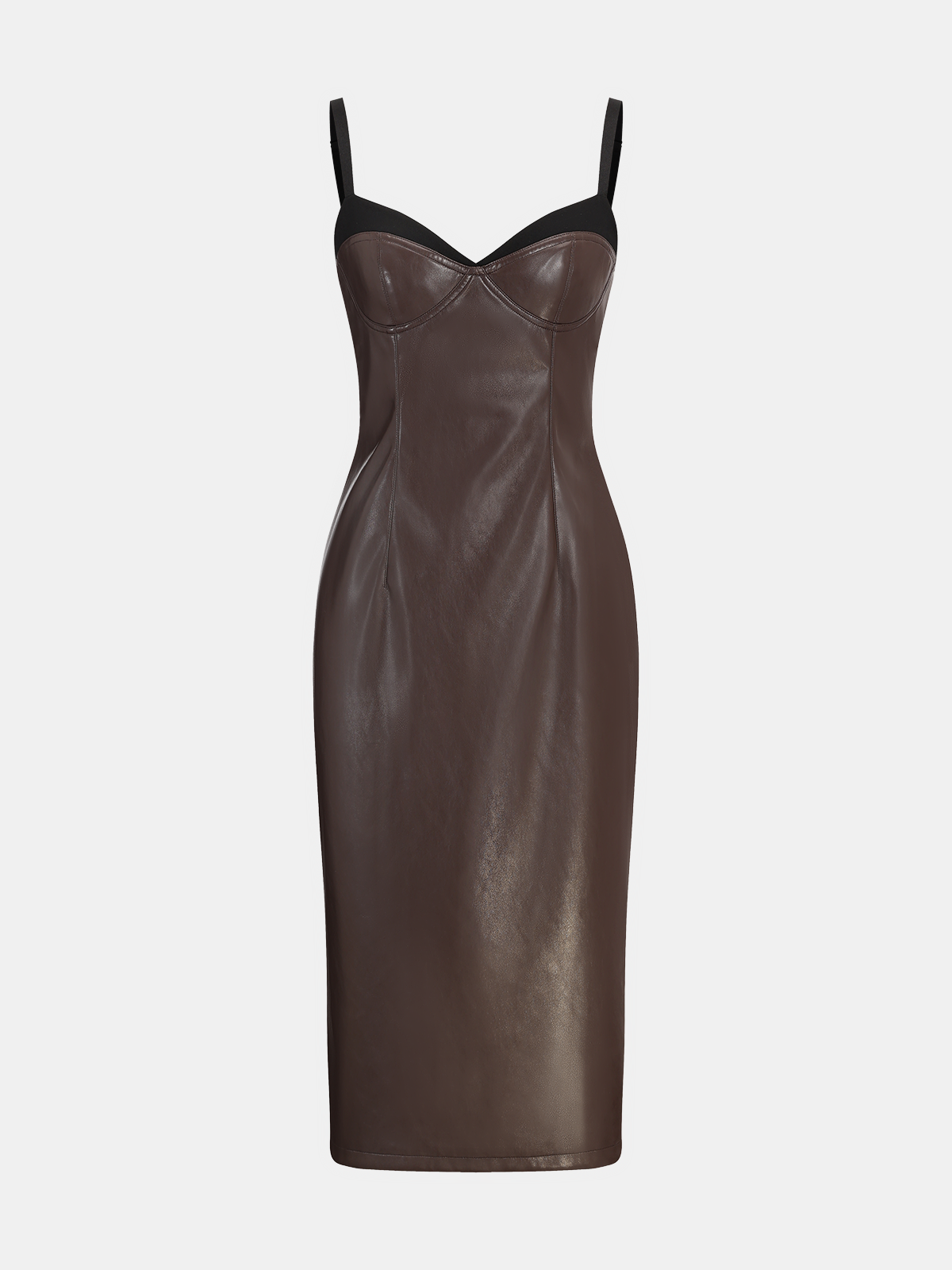 Faux Leather Sweetheart Neckline Sleeveless Midi Cocktail Dress