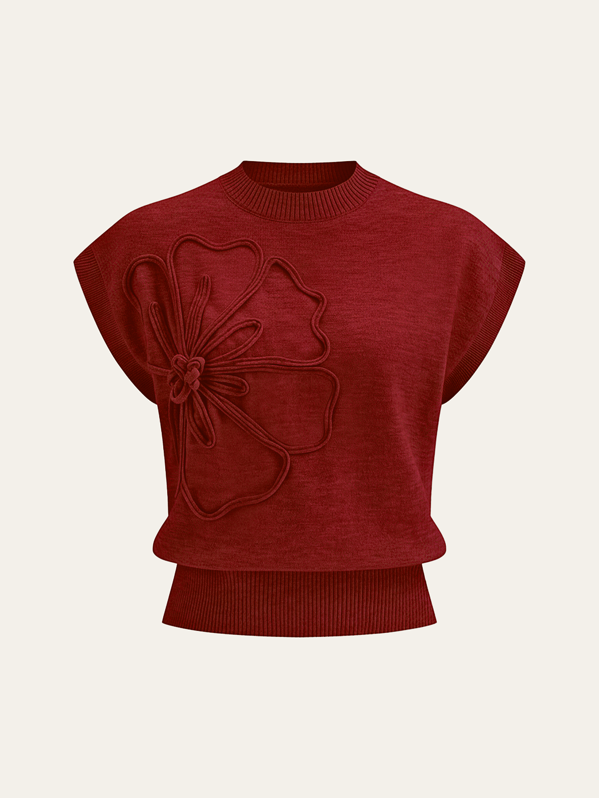 Flower Applique Cap Sleeve Knit Top Women's Casual Spring Wear
