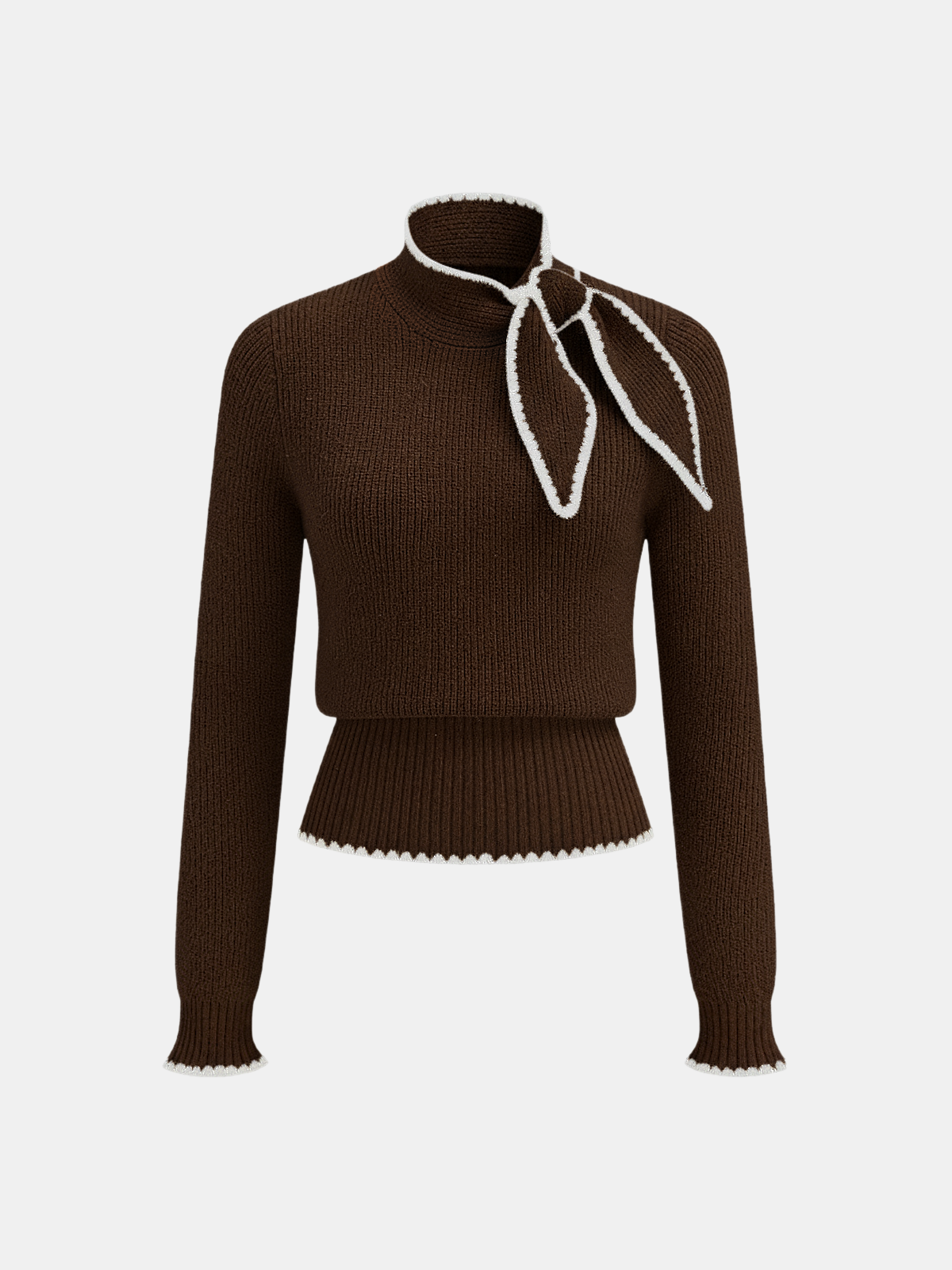 Mock Neck Tie Neck Contrast Stitch Sweater for Women Cozy Winter Fashion