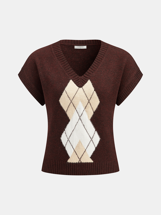 Argyle V-Neck Wool Blend Sweater Vest for Men, Classic Pattern