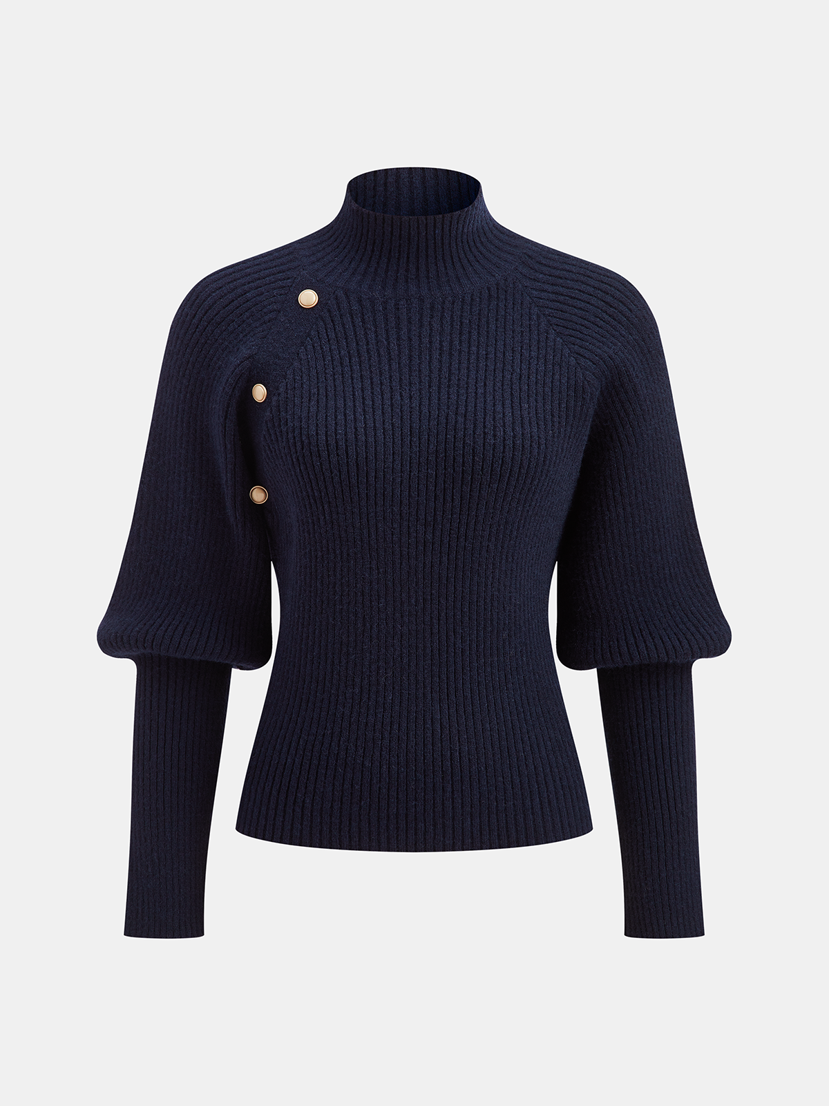 Metal Detail Mock Neck Puff Sleeve Sweater Stylish Fall Winter Fashion