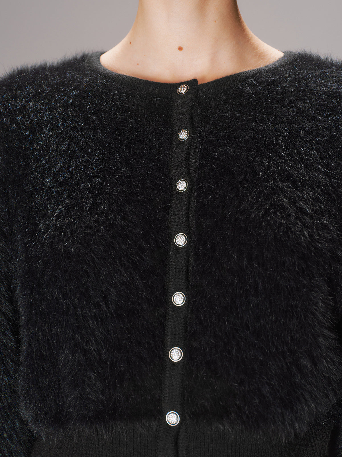 Button-Front Faux Mink Cropped Cardigan for Women Soft Warm