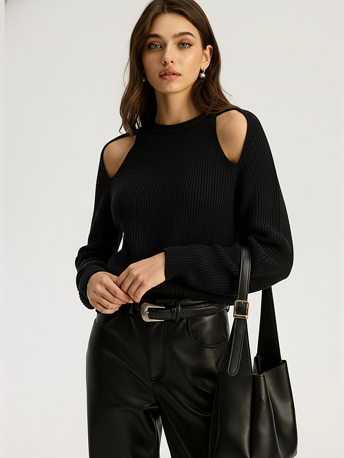 Cut-out Ribbed Knit Sweater - Cozy Long Sleeve Fall Fashion
