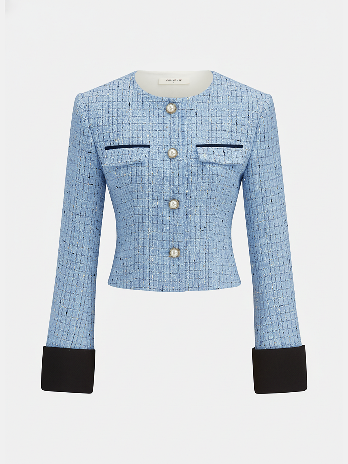 Contrast Cuff Pearl Button Tweed Jacket - Elegant Women's Classic Style Outerwear