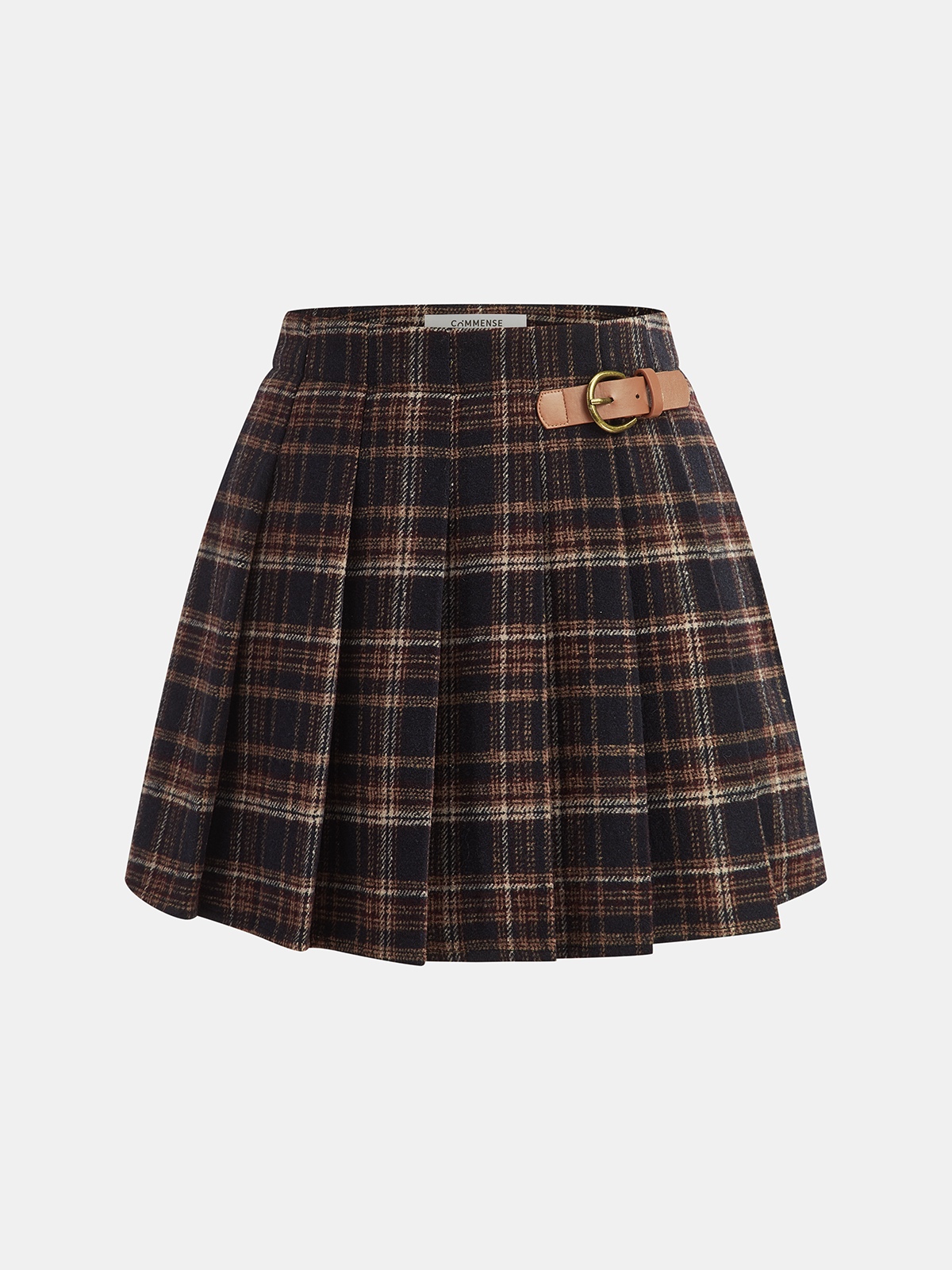 Buckle Detail Plaid Pleated Mini Skirt for School Uniform Look