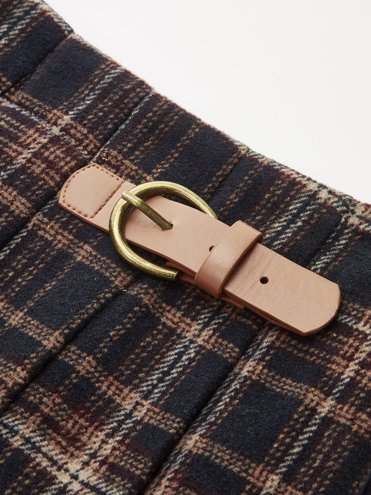 Buckle Detail Plaid Pleated Mini Skirt for School Uniform Look