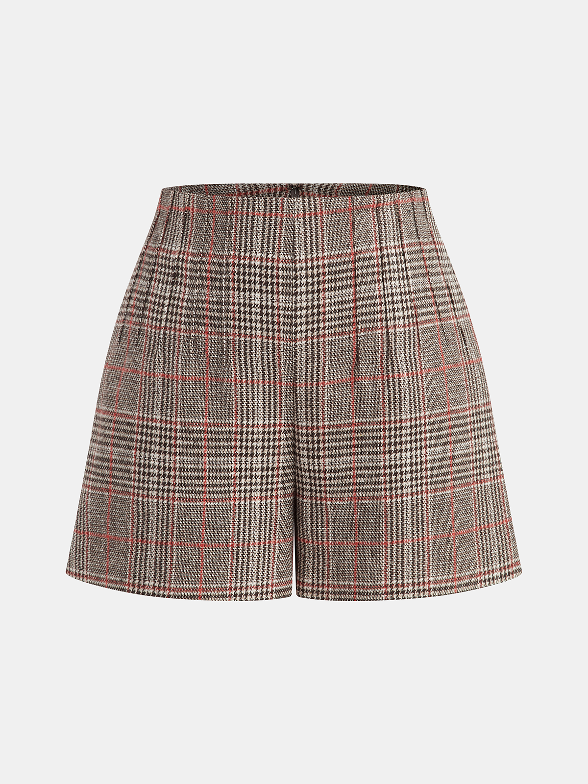 High-Waist Plaid Tweed Shorts for Elegant Office Wear