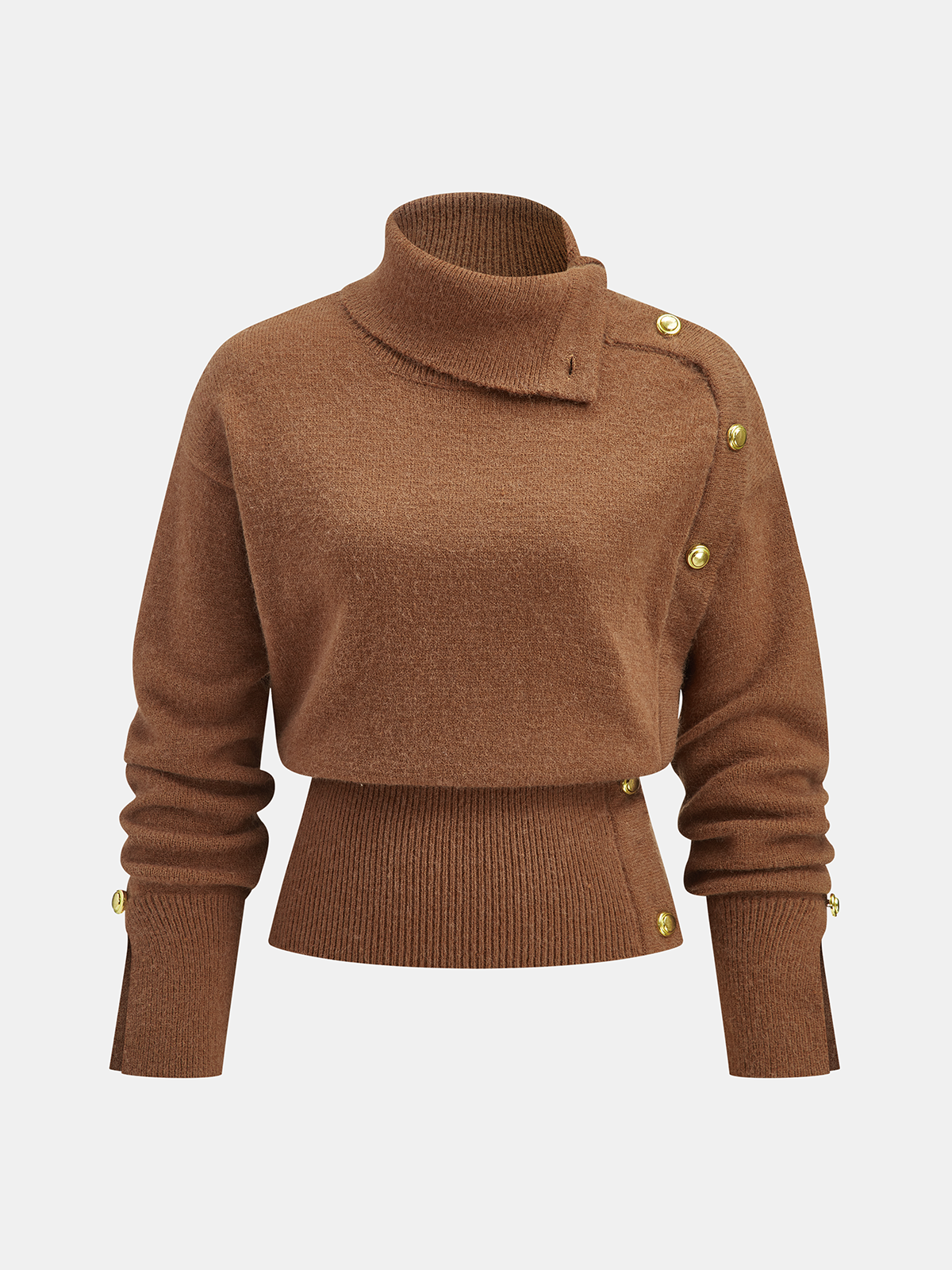 Cinched Waist Asymmetrical Turtleneck Sweater for Women in Winter Fashion