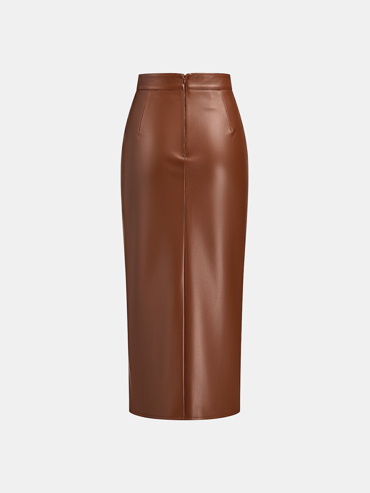 Ruched Slit PU Leather Midi Skirt High Waist Fashionable Style
