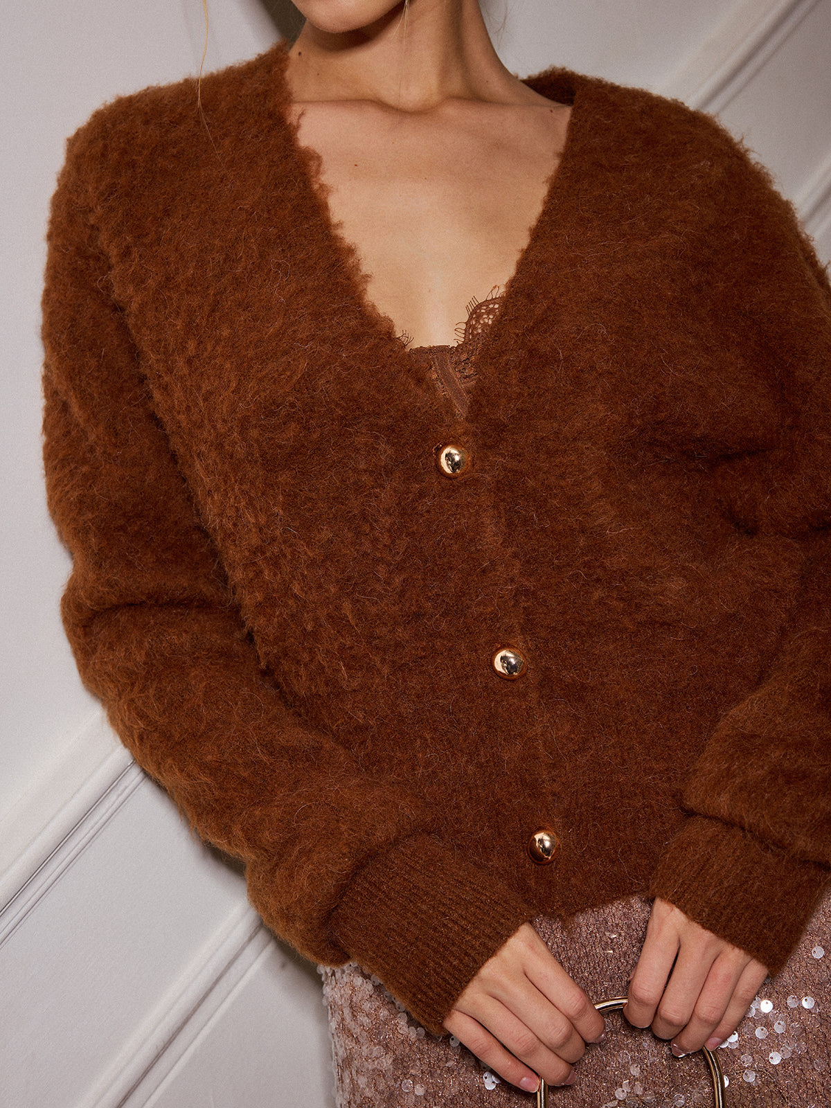 Alpaca Blend V Neck Button Cardigan Soft Lightweight Essential