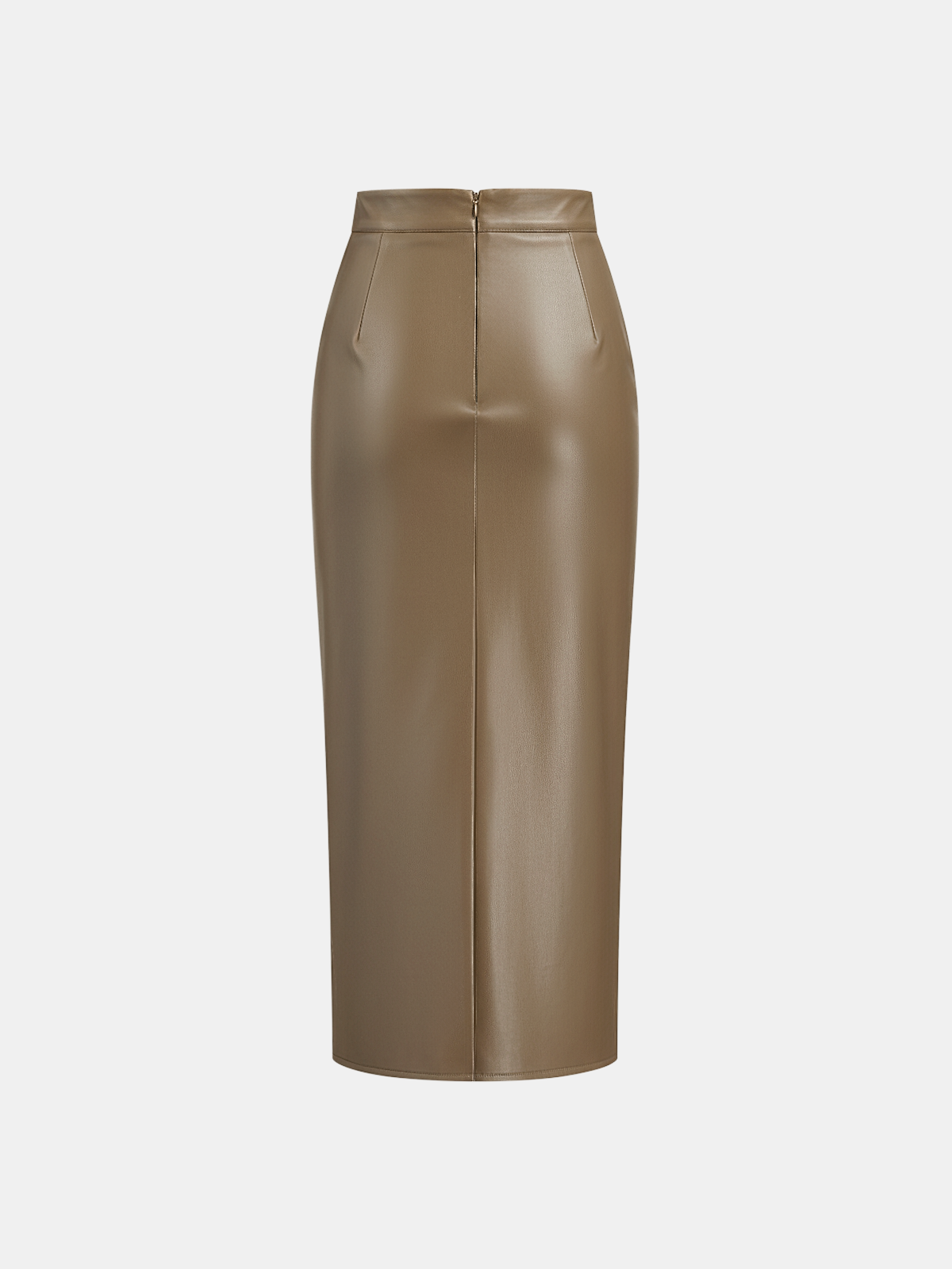 Ruched Slit PU Leather Midi Skirt High Waist Fashionable Style