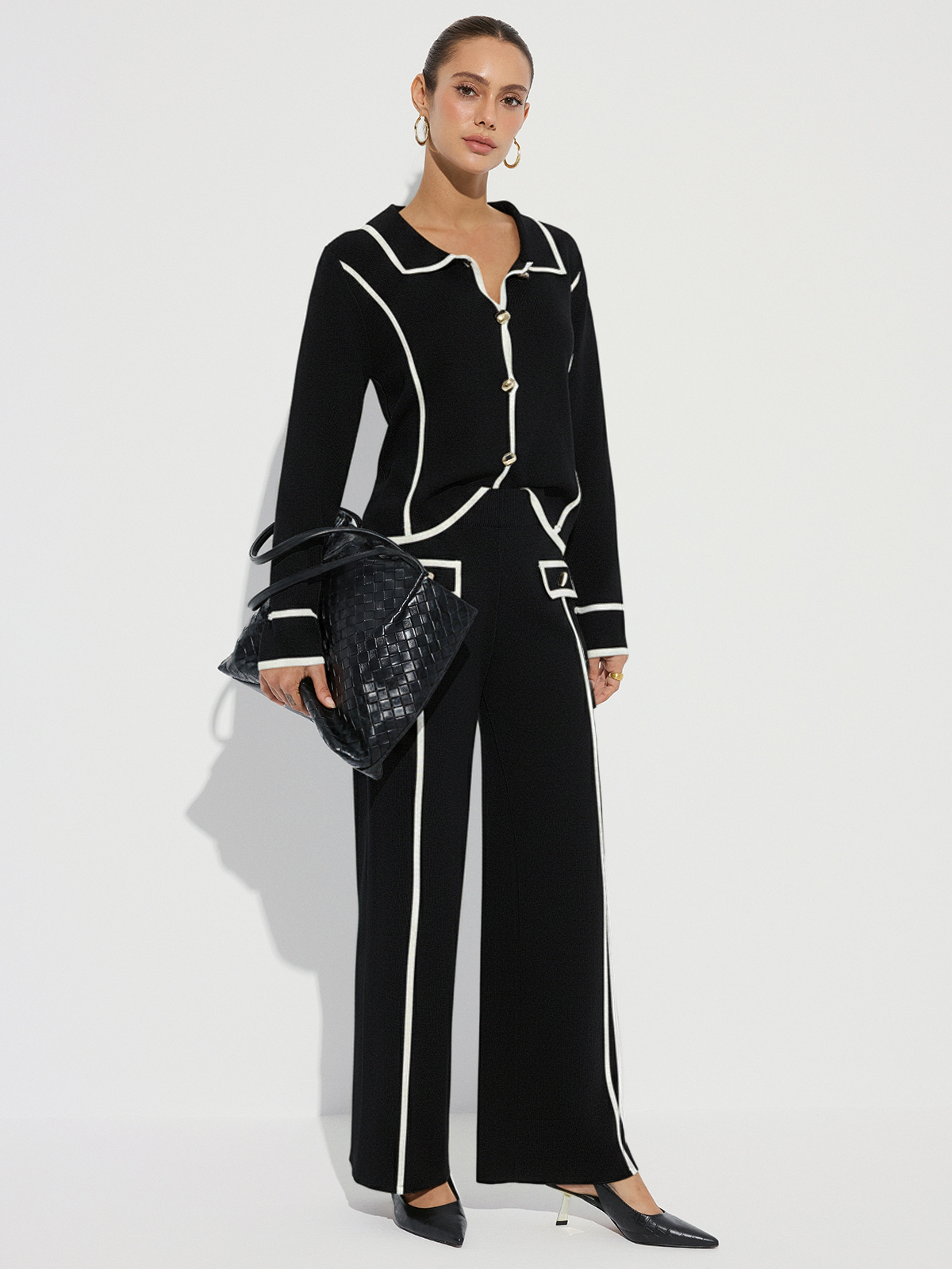 Contrast Piping Cotton Knit Co-ord Set - Women's Casual Loungewear Collection