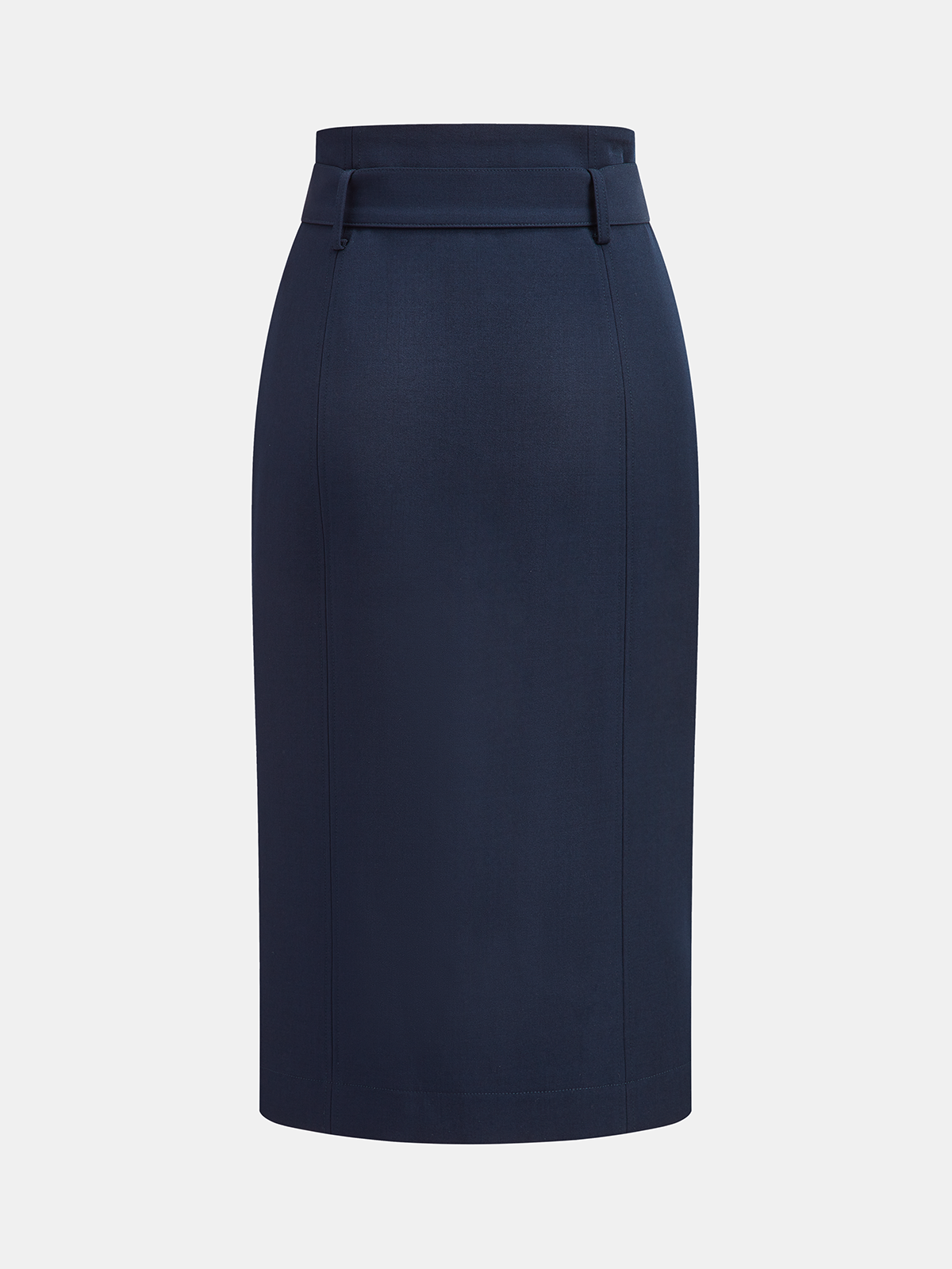 Belted Zip-Front Split Midi Skirt with High Waist Design