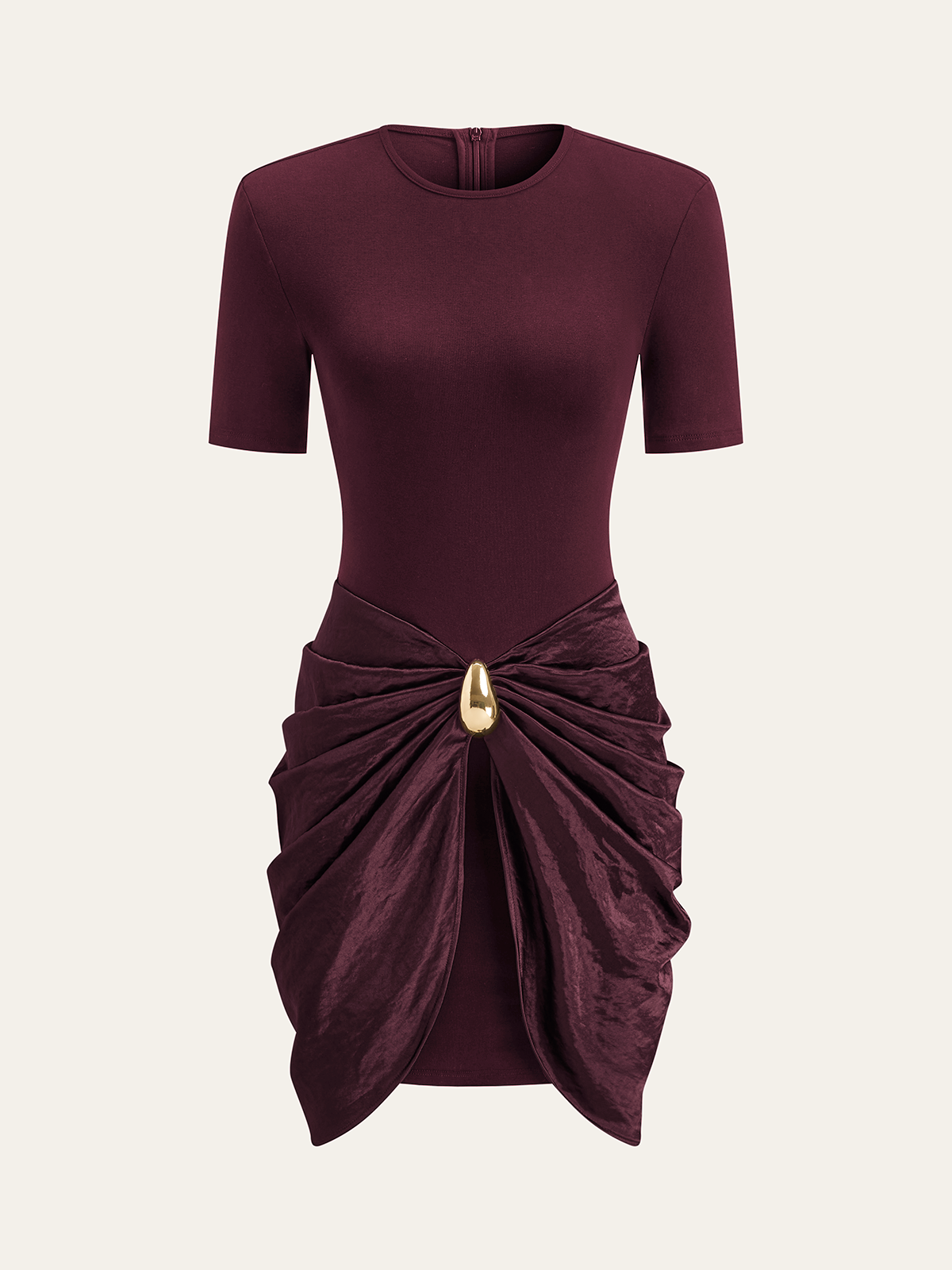 Short Sleeve Ruched Metal Buckle Dress for Women, Elegant Party Wear