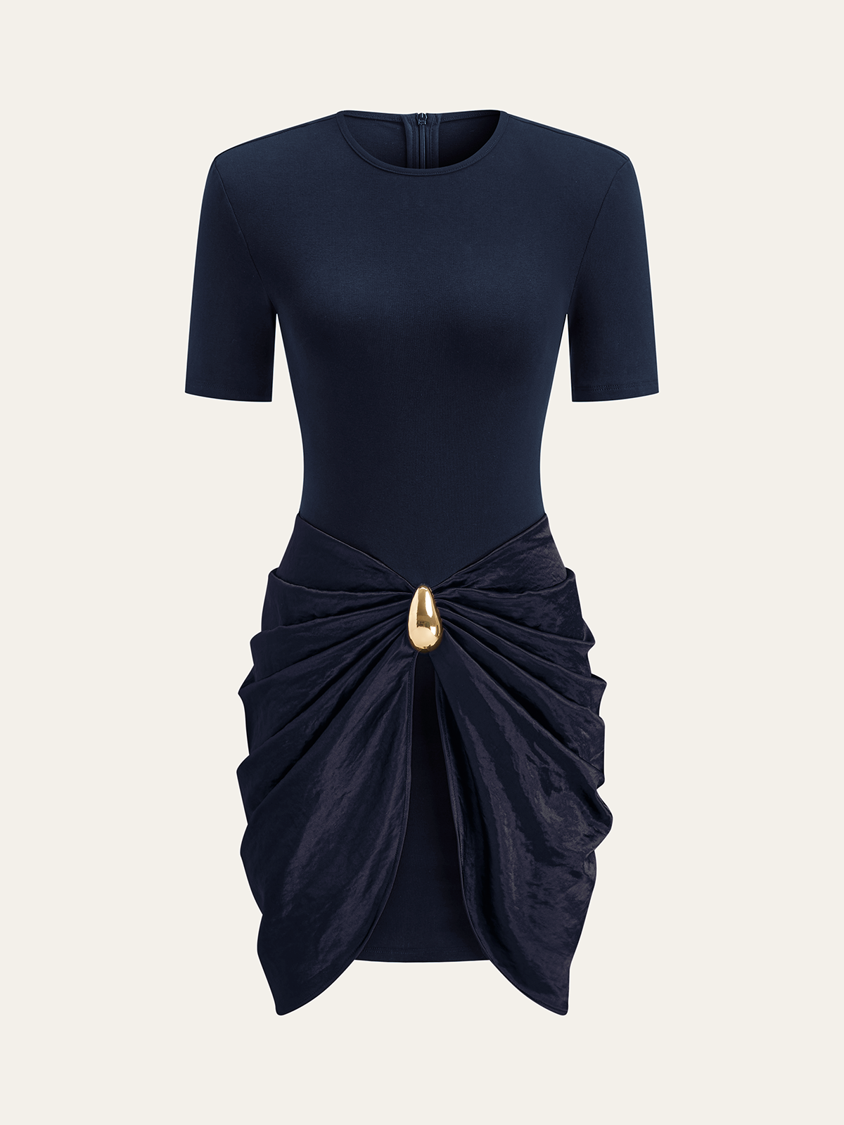 Short Sleeve Ruched Metal Buckle Dress for Women, Elegant Party Wear