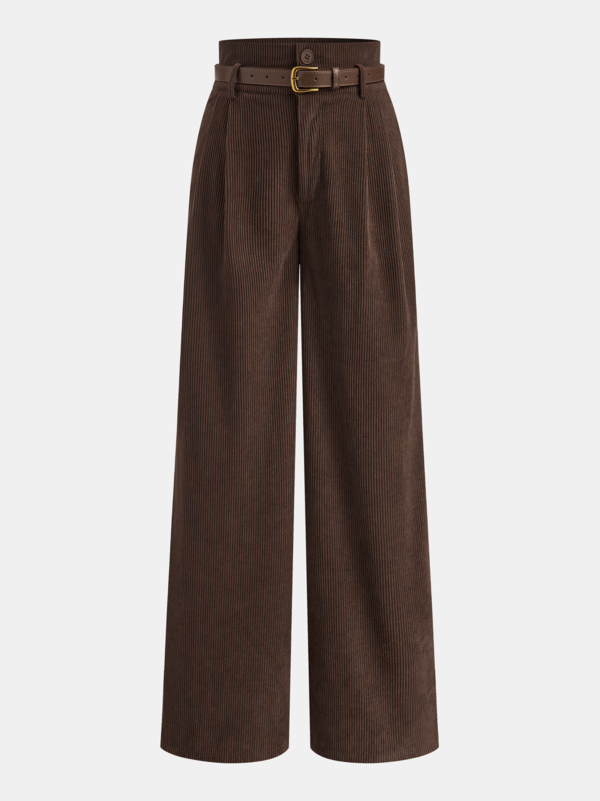 Belted Corduroy High-Waist Pants for Women Casual Fit