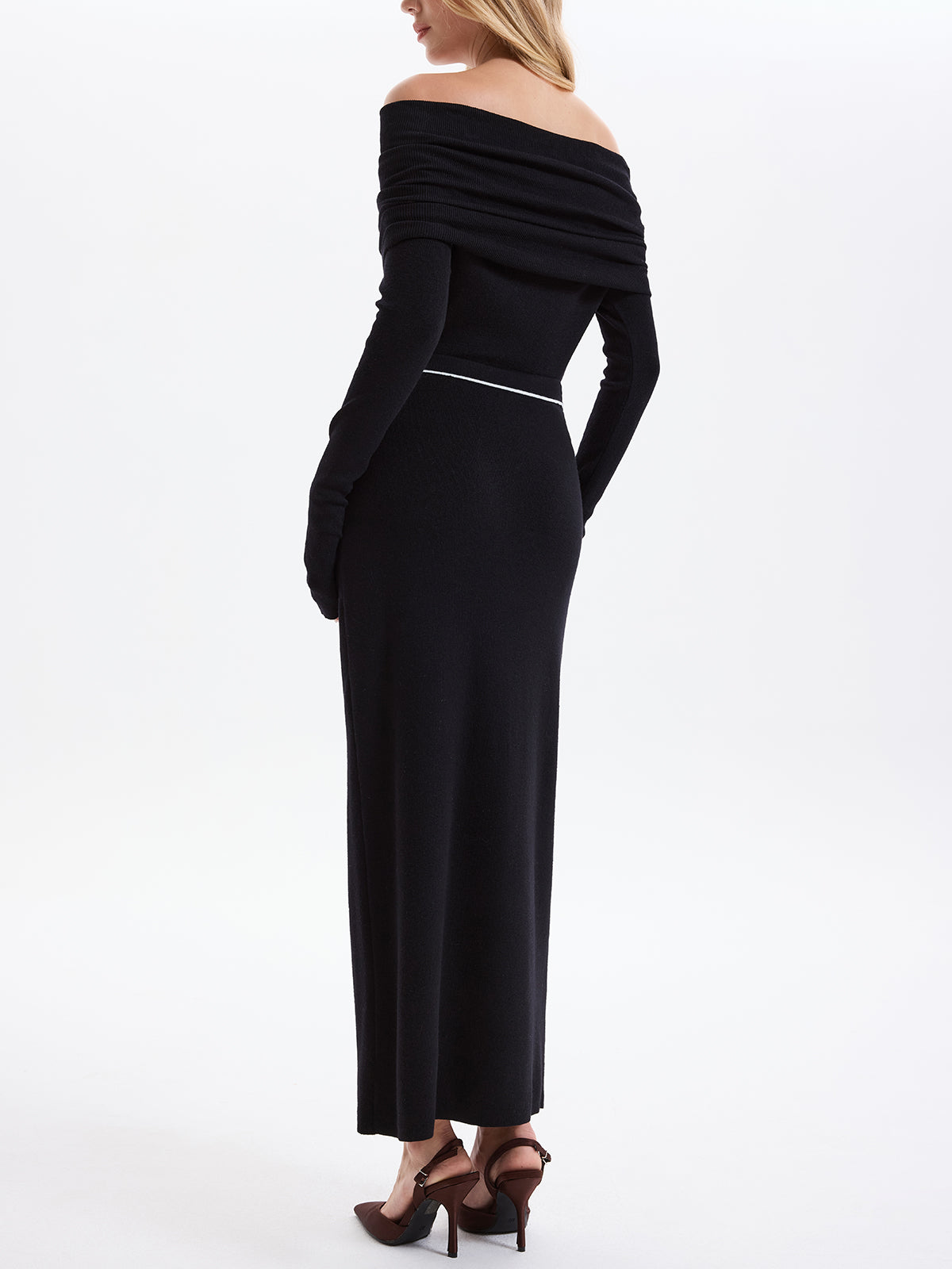 Contrast-Trim Button-Front Maxi Knit Skirt with Elastic Waistband