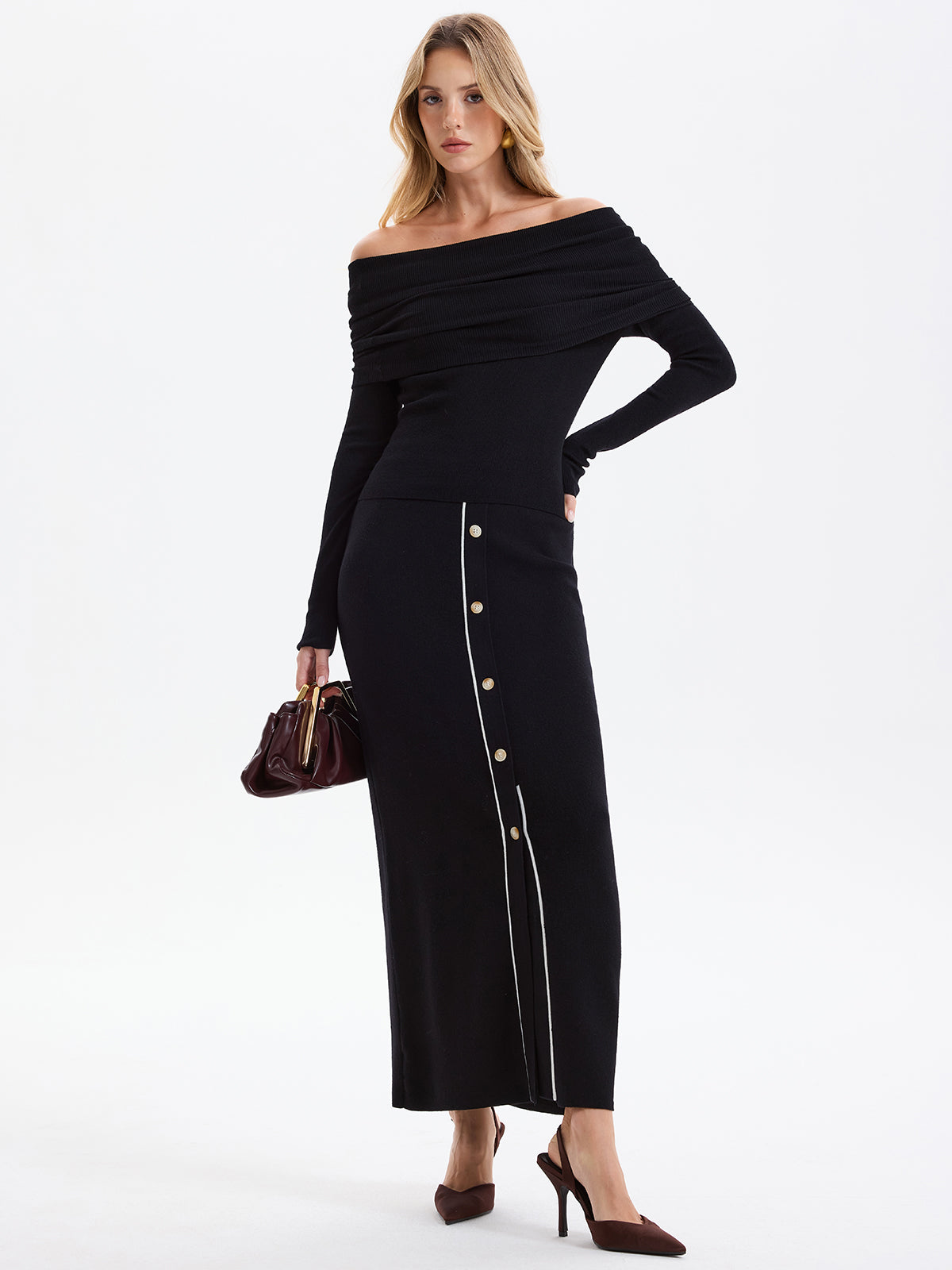Wool-Blend Off-Shoulder Knit Top | Soft Cozy Winter Apparel