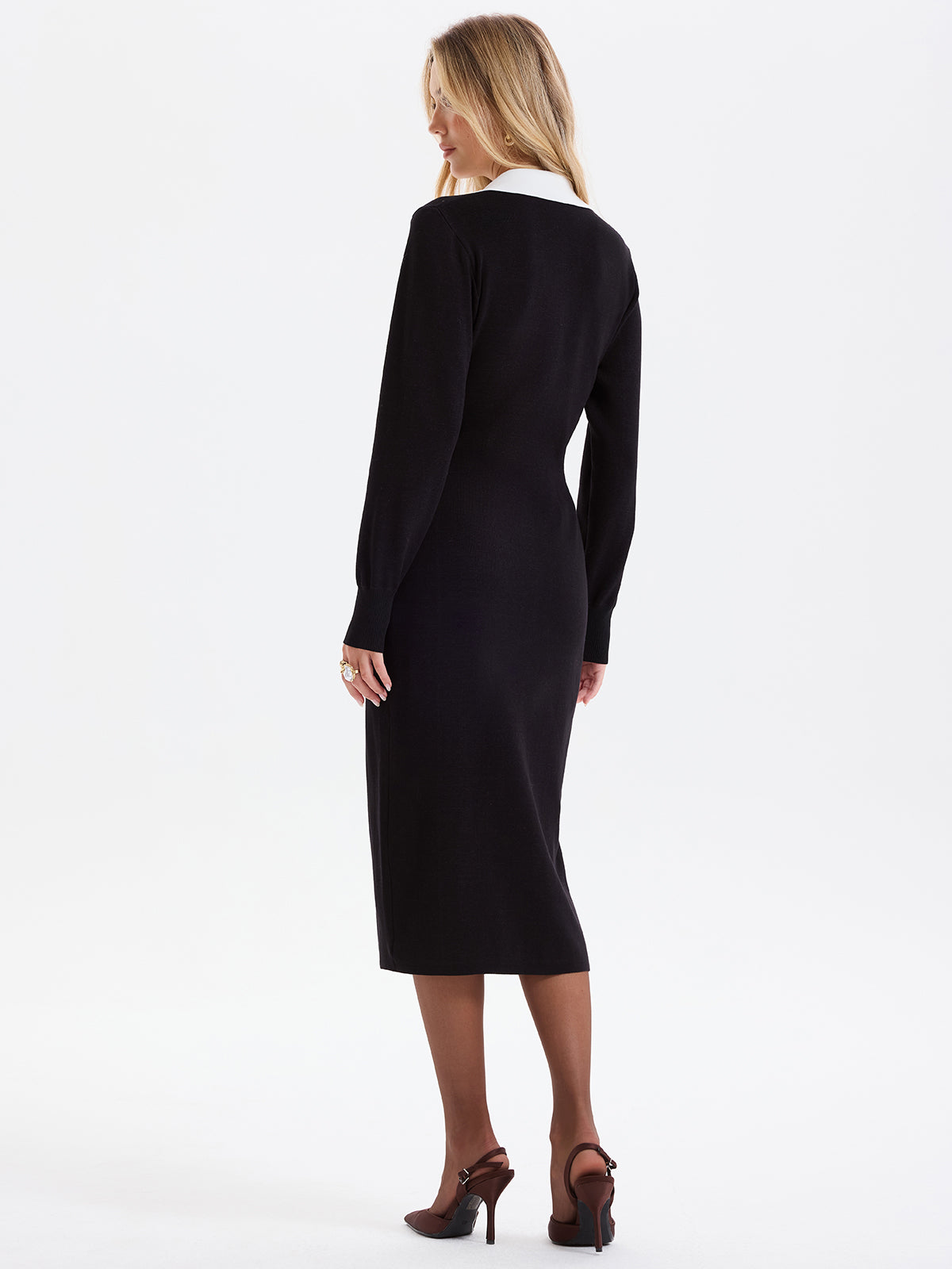 Contrast Trim Decor Pockets Split Hem Shirt Dress with Belted Waist