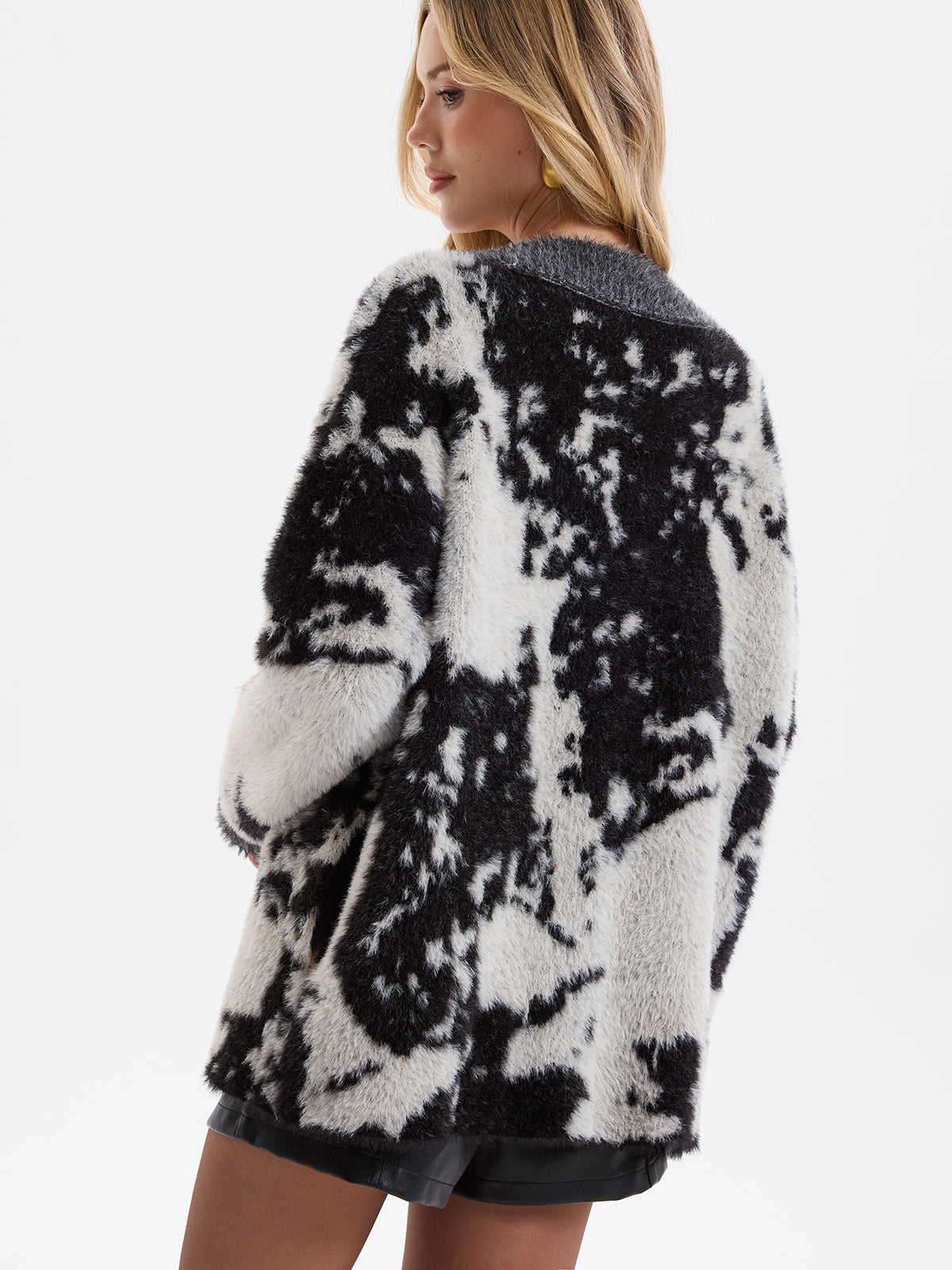 Cow Print Faux Mink Fur Cardigan Cozy Winter Fashion Layer