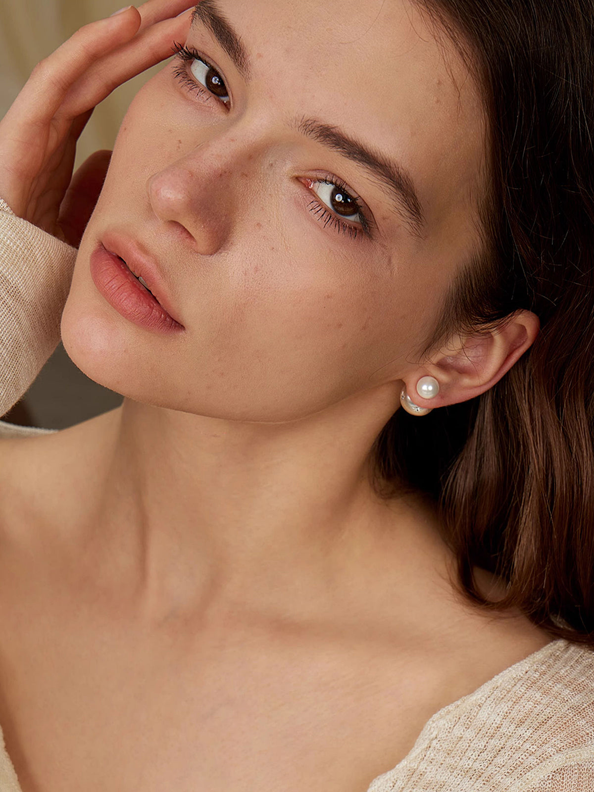 Star-Detail Double-Pearl Earrings Elegant Bridal Fashion Accessory