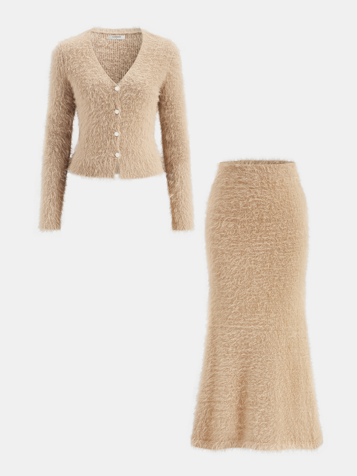 Mohair Knit Cardigan and Mermaid Skirt Set with Matching Belt