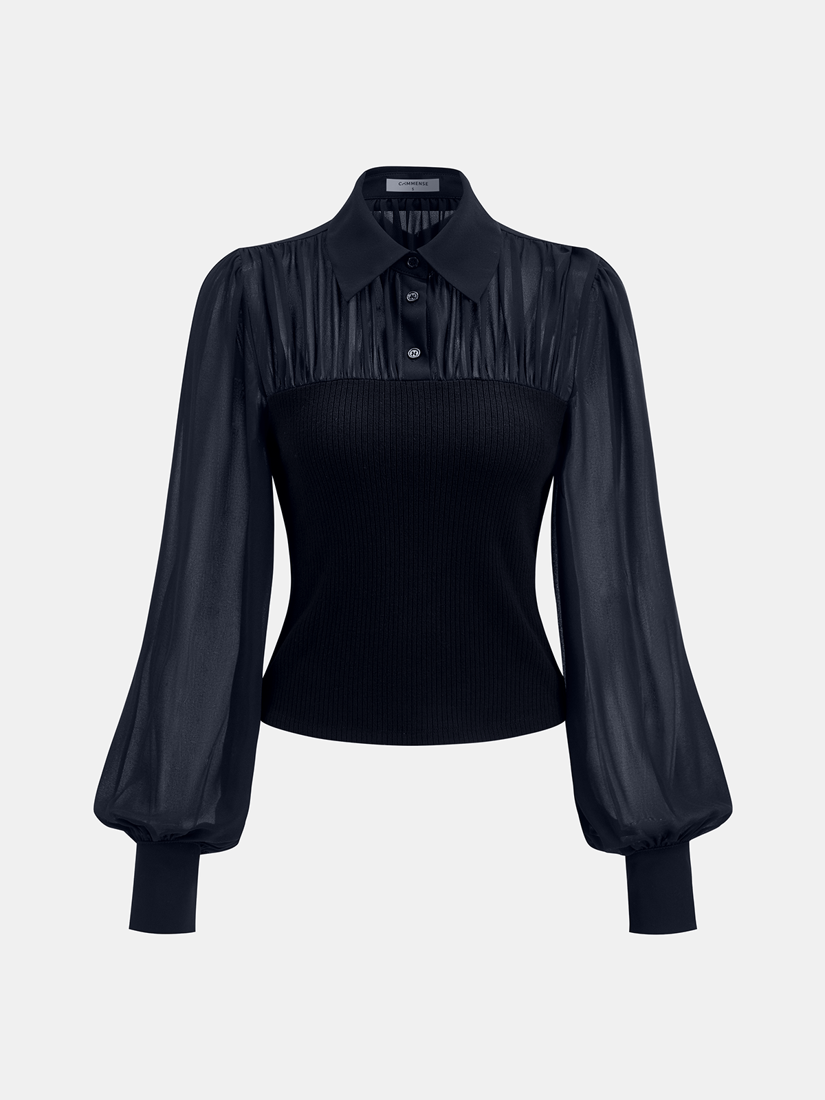 Ribbed Panel Semi-Sheer Long-Sleeve Shirt for Women, Lightweight Casual Top
