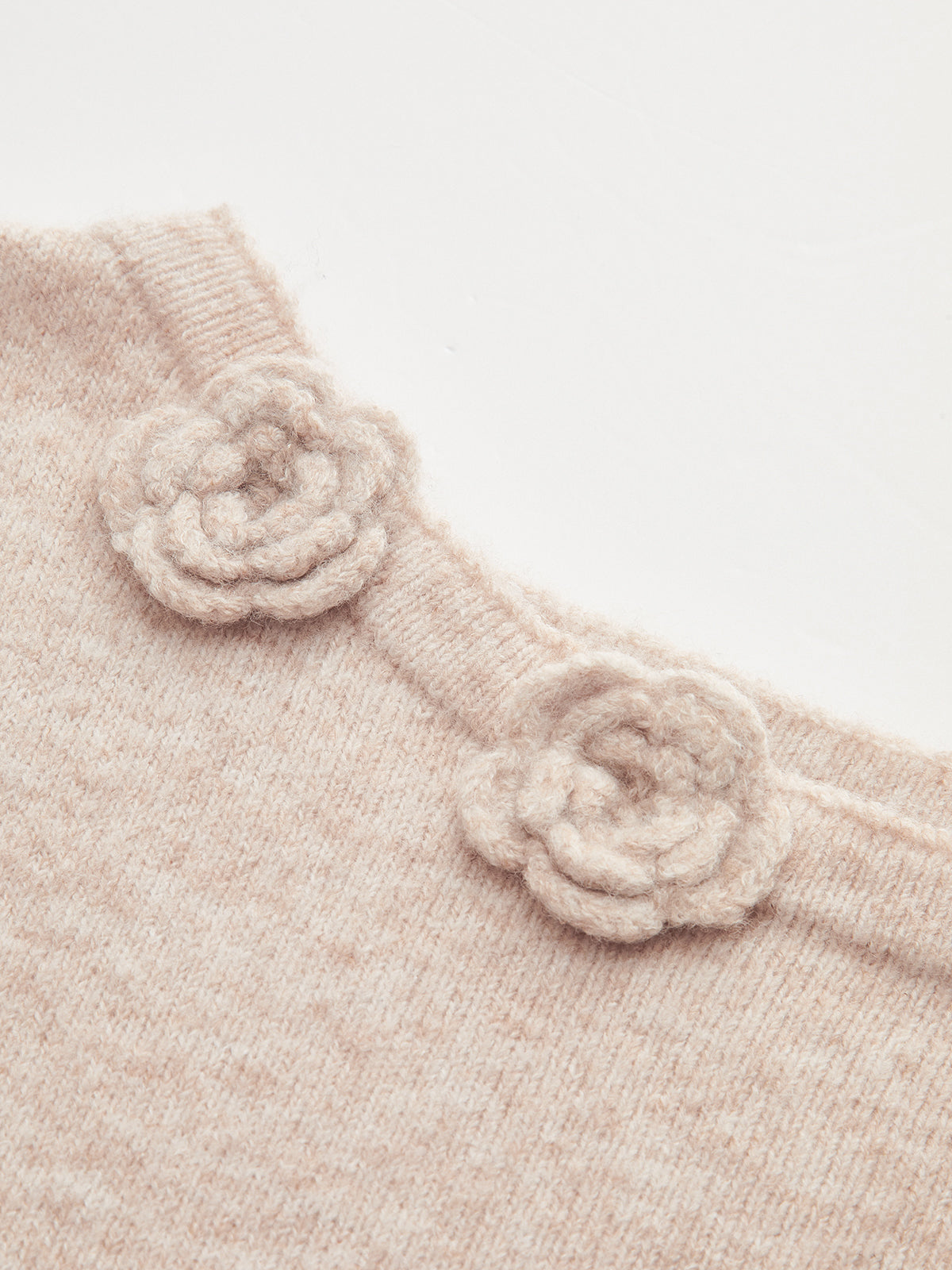 3D Floral Embellished Cinched-Waist Knit Top for Women, Elegant Casual Wear