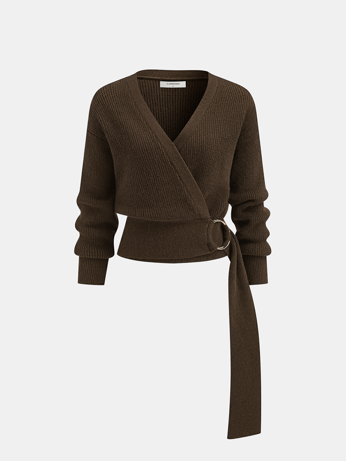 Metal Ring Knit Wrap Cardigan with Tie Waist Detail