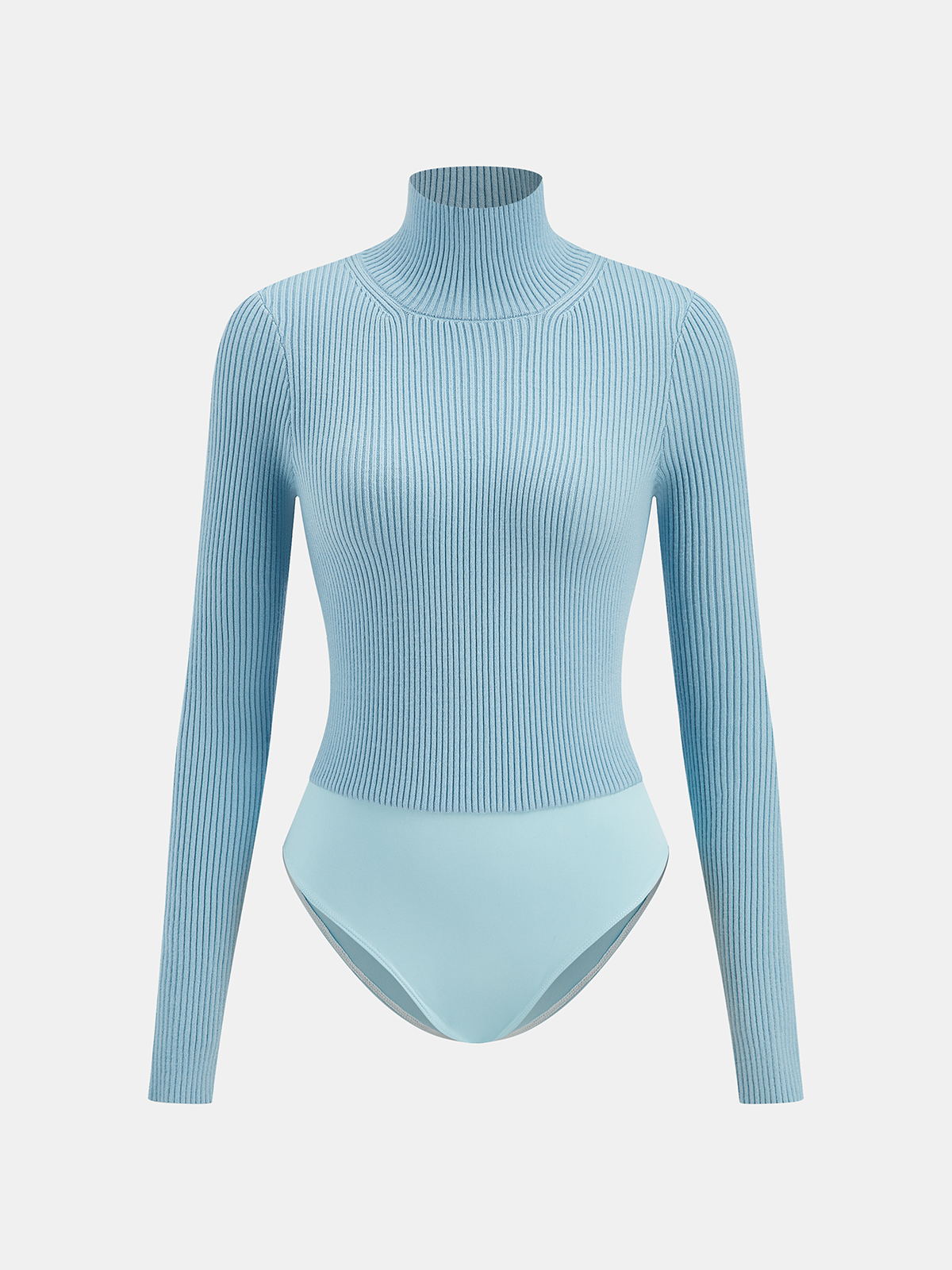 Turtleneck Rib-Knit Bodysuit Stretch Fit Long Sleeve
