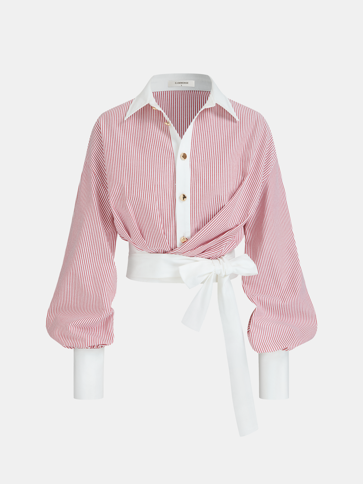 Color-Block Striped Tie-Waist Shirt for Women, Casual Long Sleeve Style