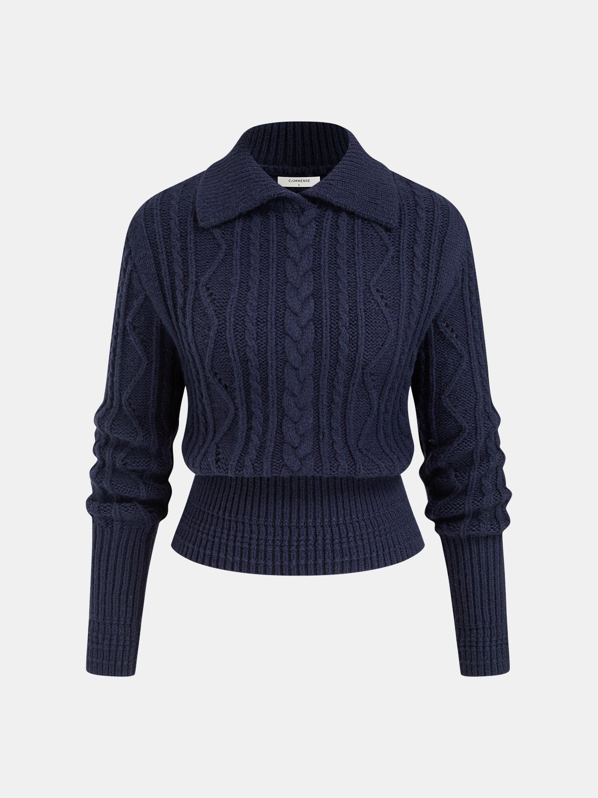 Wool-Blend Cable-Knit Waist-Defined Sweater for Women