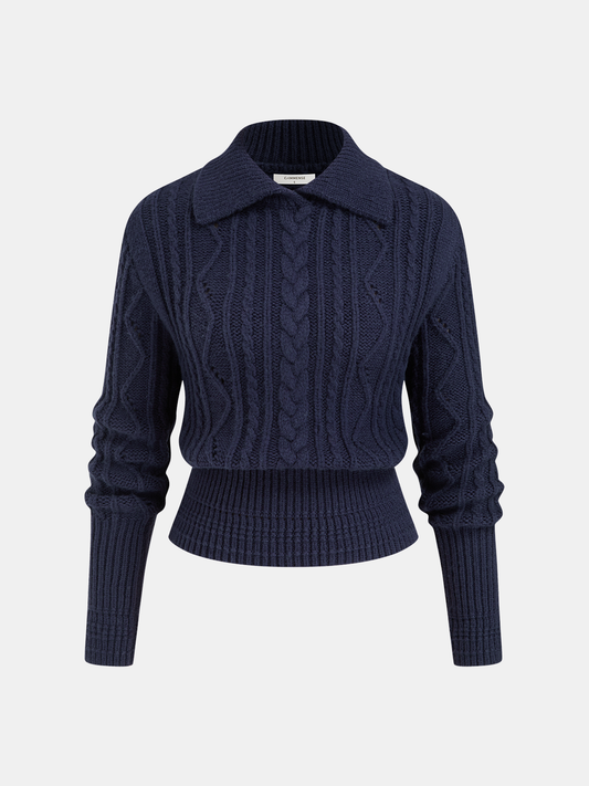 Wool-Blend Cable-Knit Waist-Defined Sweater for Women
