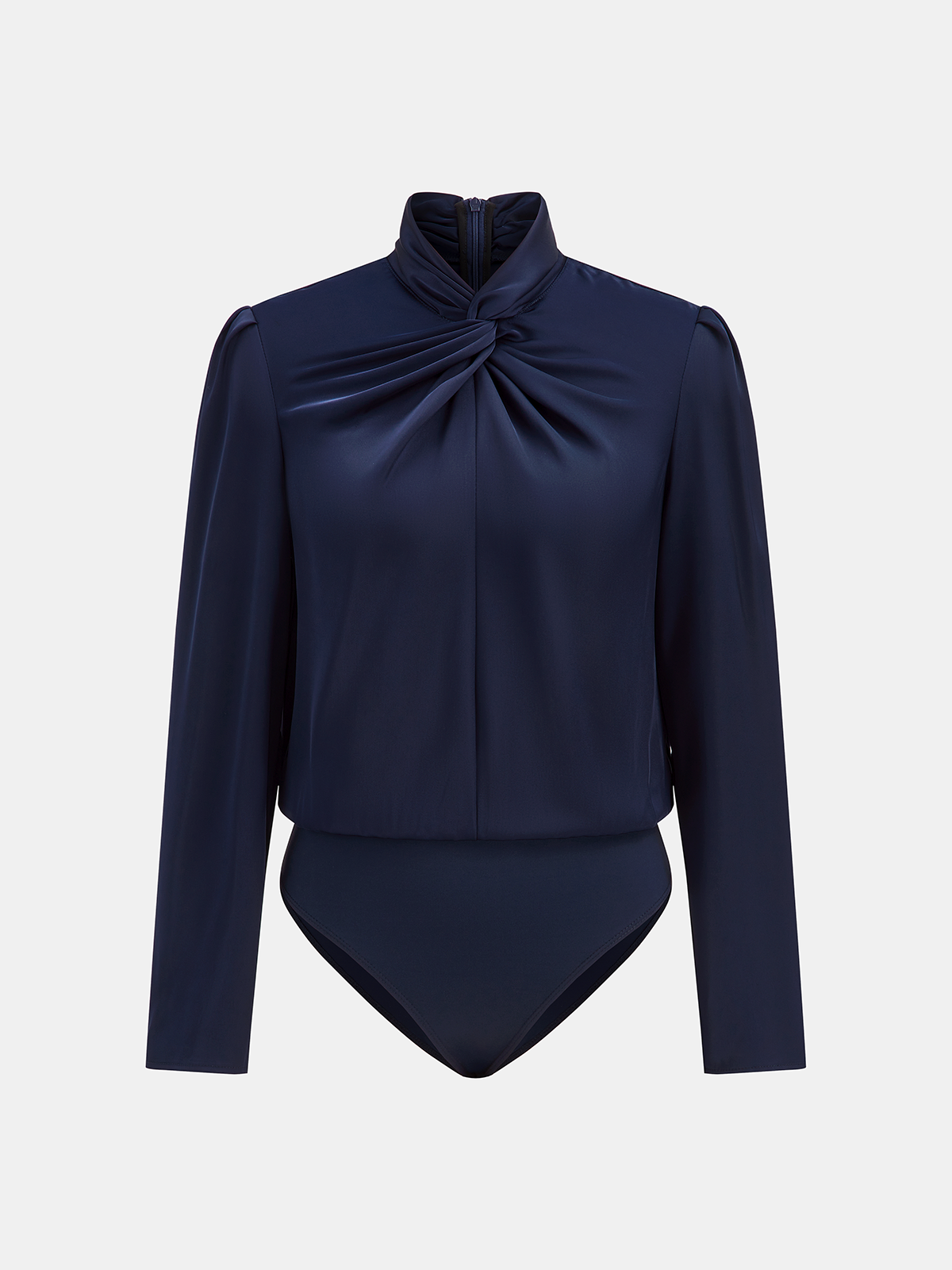Twisted Mock Neck Long-Sleeve Satin Bodysuit, Elegant Women's Fashion Staple