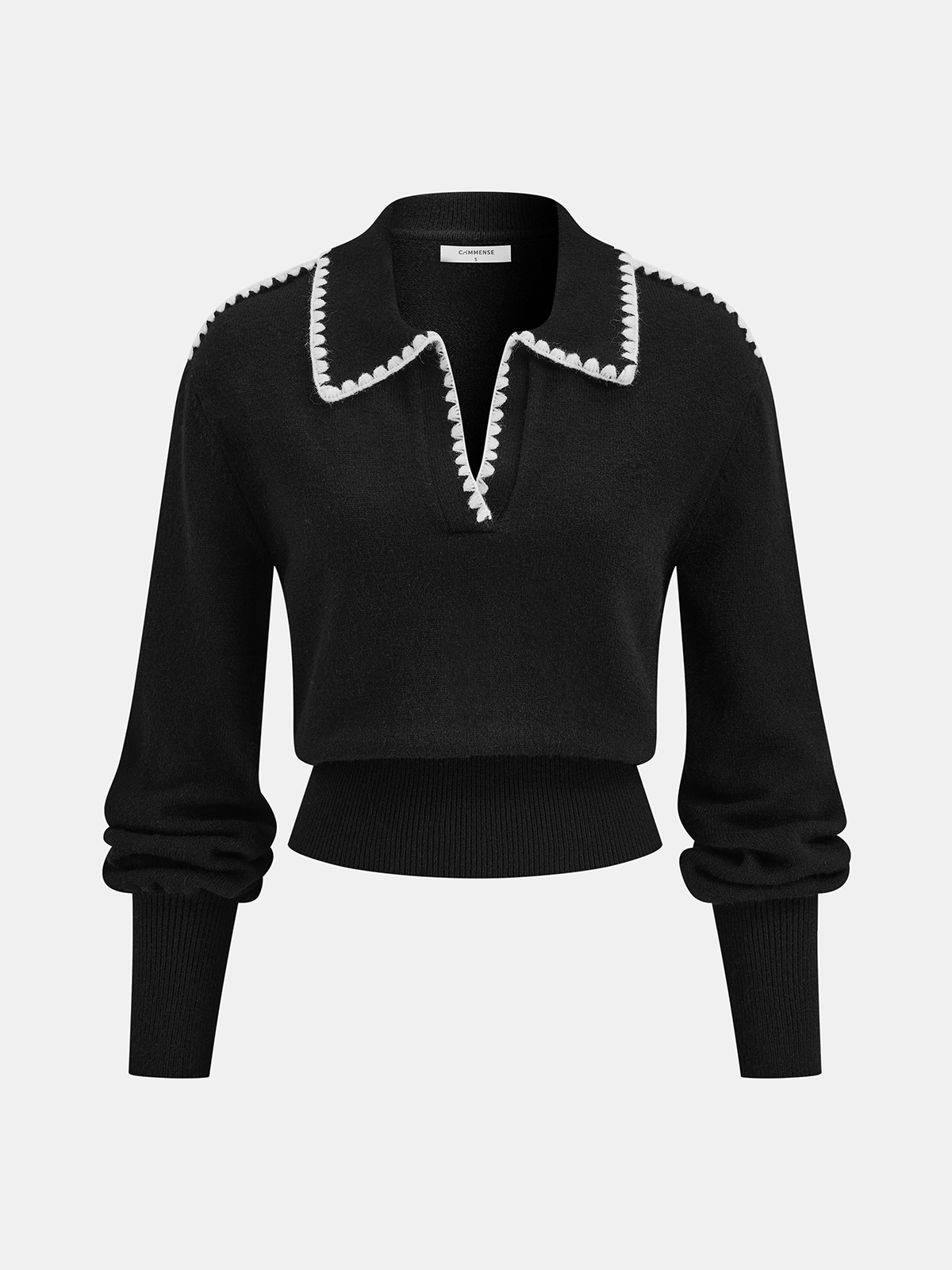 Contrast Embroidered Trim Polo Sweater for Casual Wear