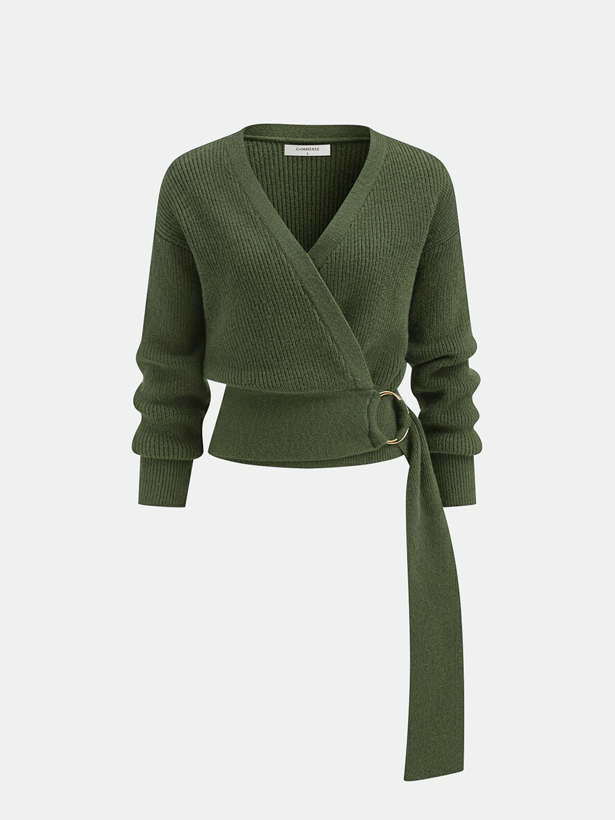 Metal Ring Knit Wrap Cardigan with Tie Waist Detail