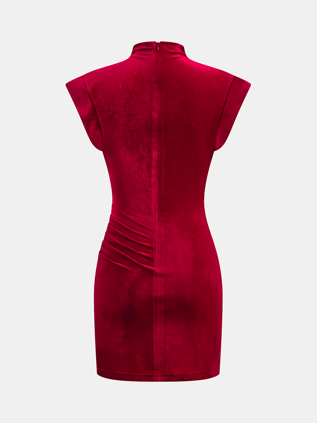 Velvet Mock Neck Ruched Sleeveless Dress for Elegant Evenings