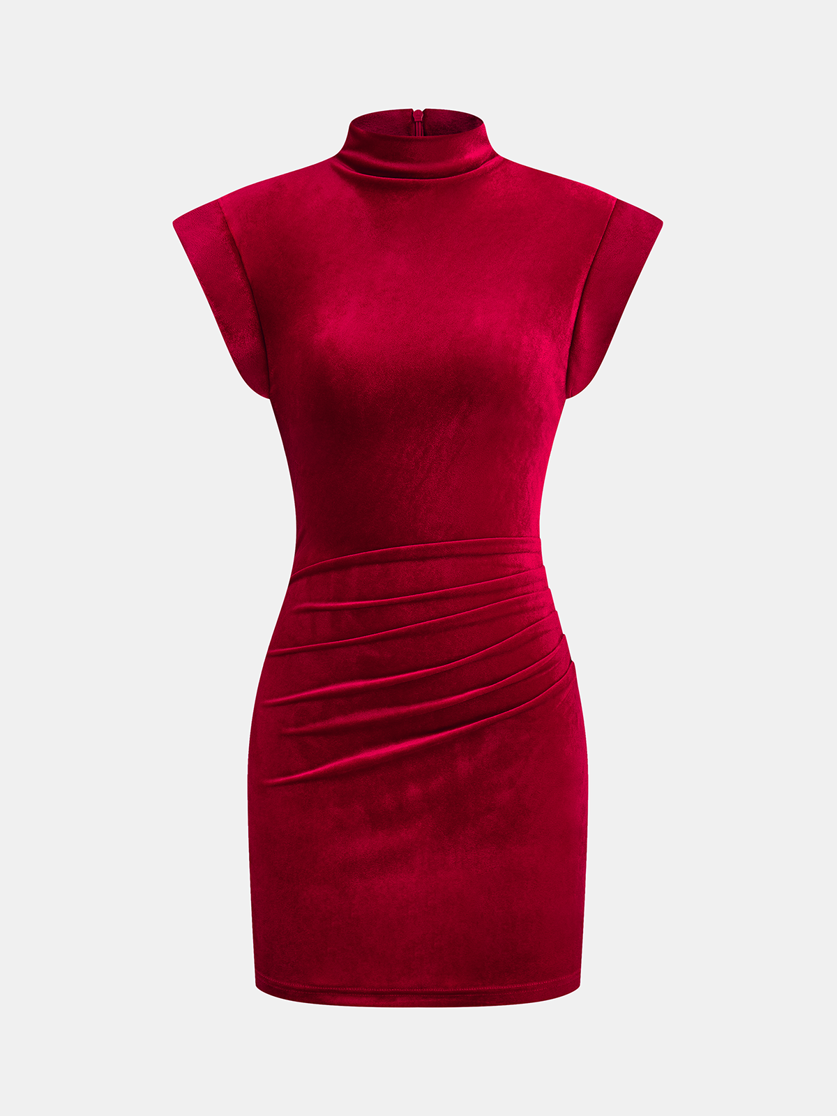 Velvet Mock Neck Ruched Sleeveless Dress for Elegant Evenings