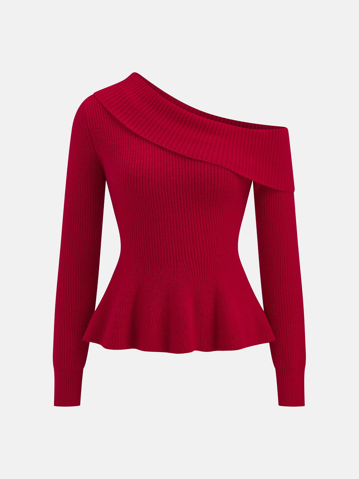 One-Shoulder Rib-Knit Peplum Sweater Chic Feminine Style for Women
