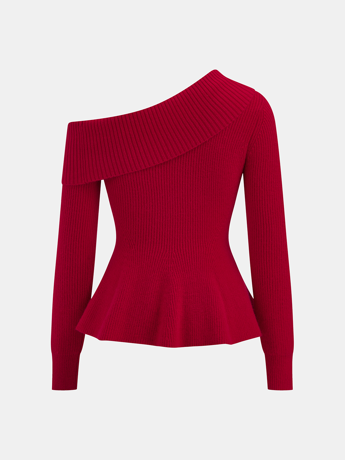 One-Shoulder Rib-Knit Peplum Sweater Chic Feminine Style for Women