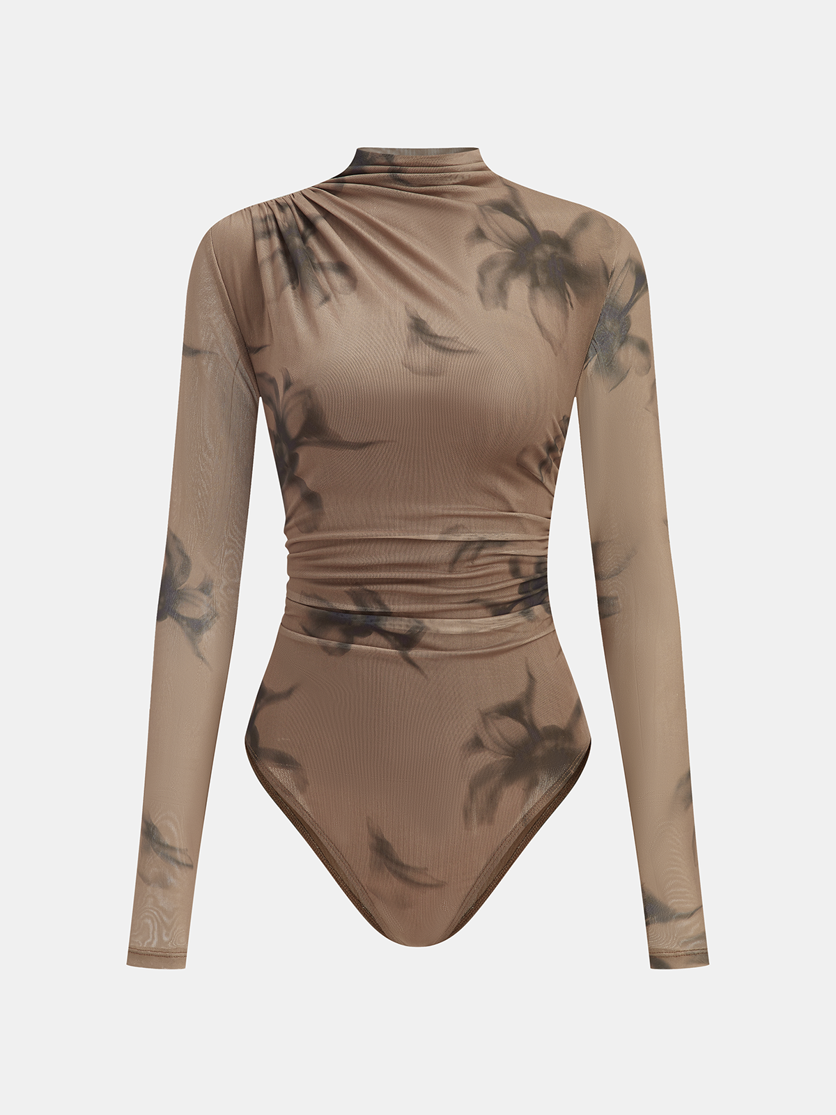 Gradient Print Ruched Long Sleeve Bodysuits for Women Fashion Trend
