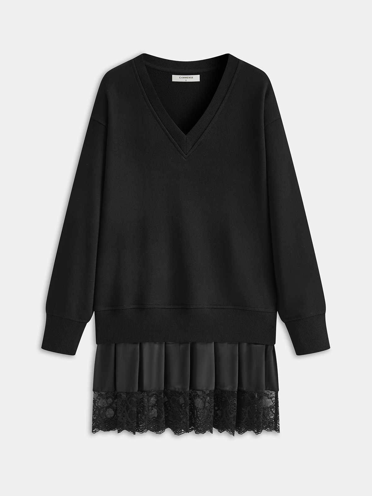 Pleated Hem Lace-Trimmed Sweatshirt Dress Women's Casual Fall Fashion
