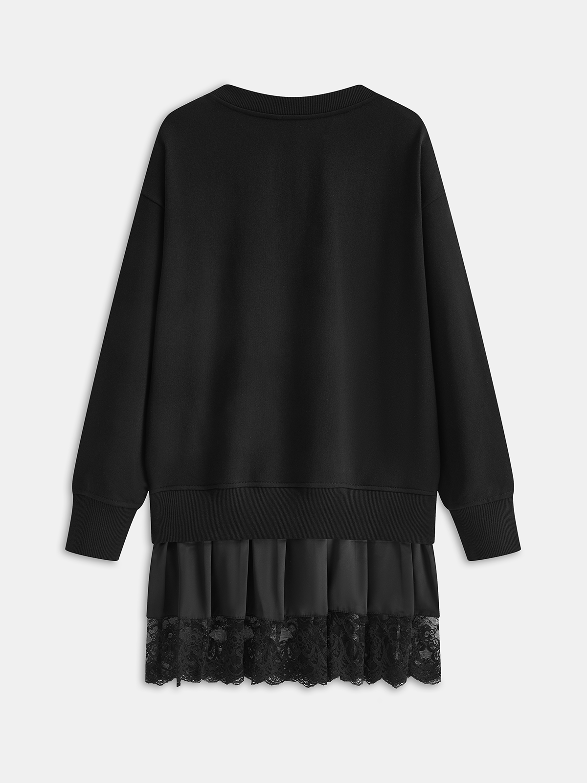 Pleated Hem Lace-Trimmed Sweatshirt Dress Women's Casual Fall Fashion