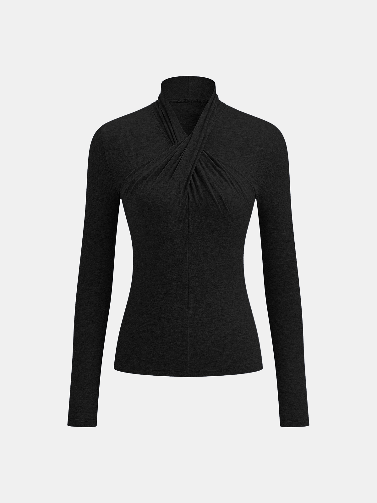 Cross Neck Long Sleeve Knit T-Shirt for Women, Cozy Casual Top