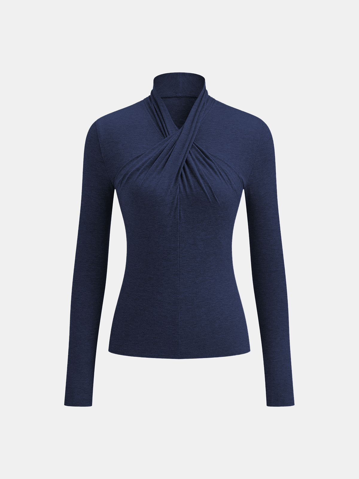 Cross Neck Long Sleeve Knit T-Shirt for Women, Cozy Casual Top