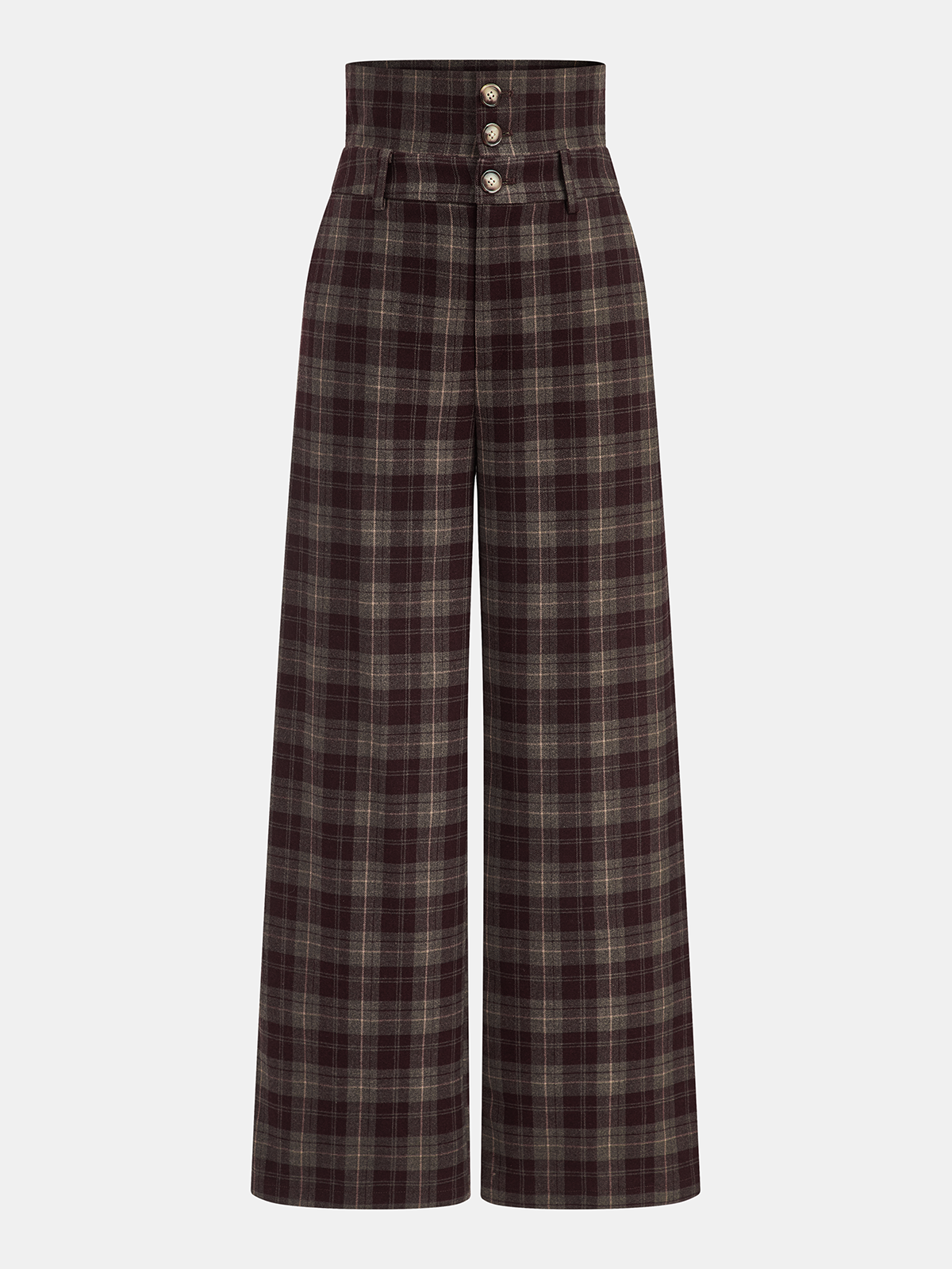 High-Waisted Plaid Wide-Leg Pants for Women Casual Comfort