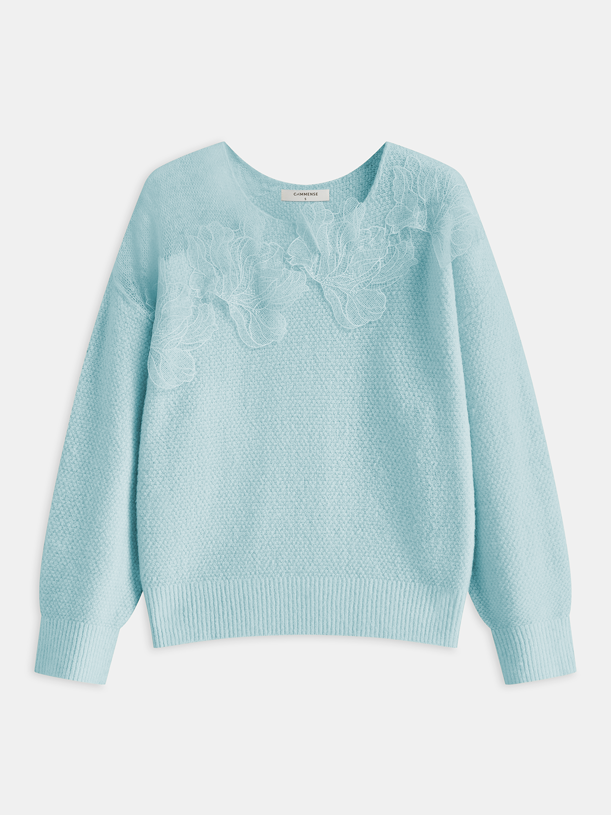 Floral Lace Sweater Semi Sheer Round Neck Sweater Comfortable Lightweight Knitwear