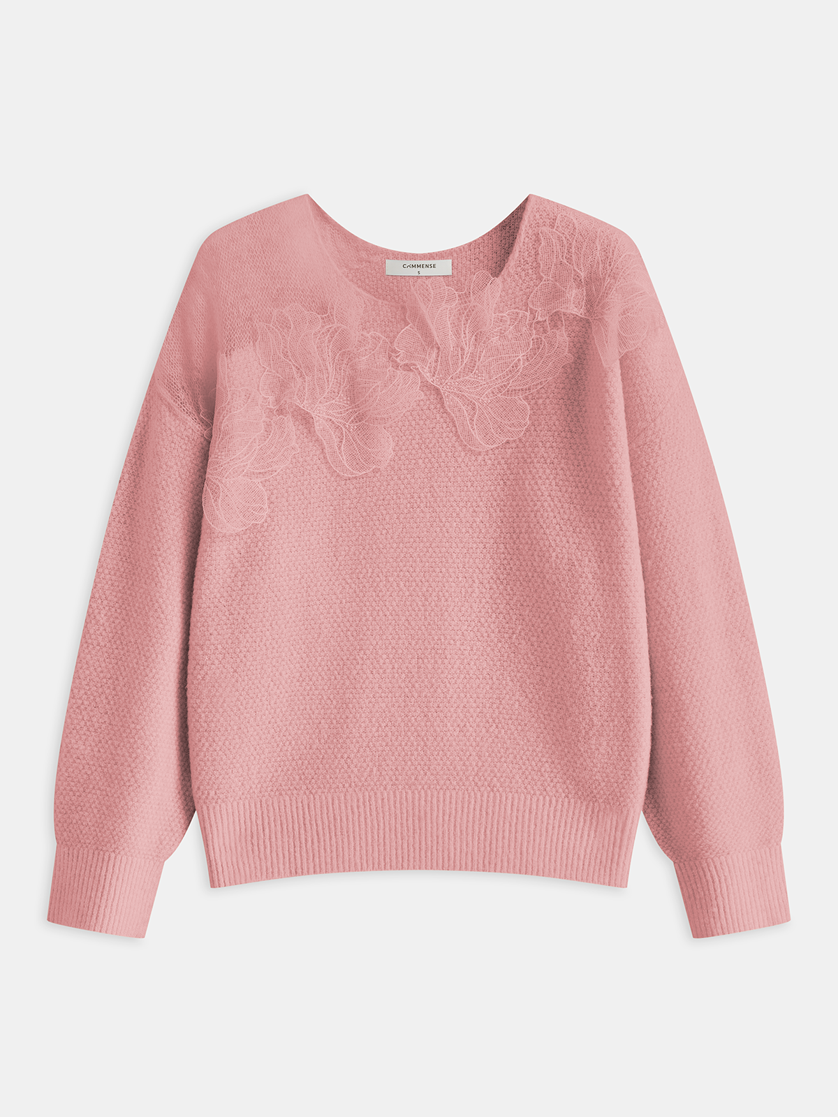 Floral Lace Sweater Semi Sheer Round Neck Sweater Comfortable Lightweight Knitwear