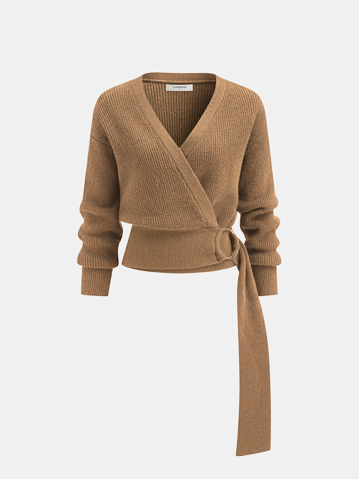 Metal Ring Knit Wrap Cardigan with Tie Waist Detail