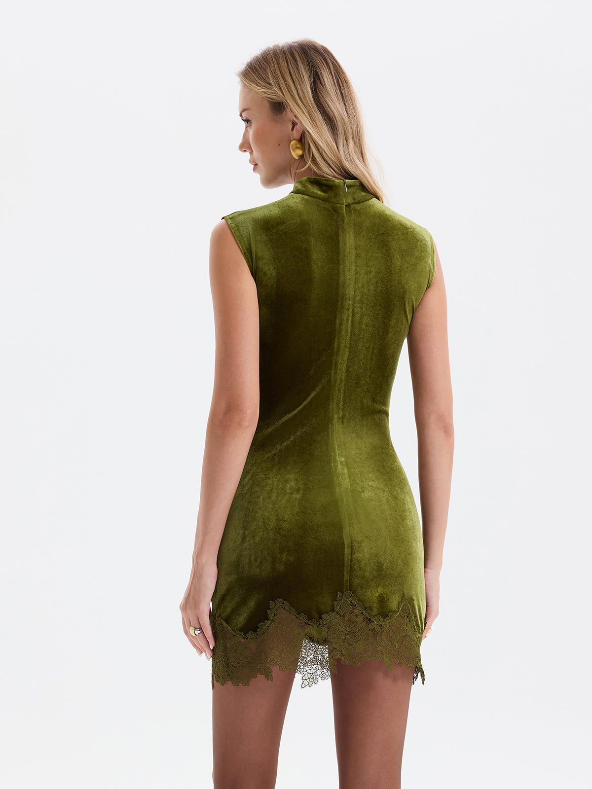 Lace-Trim Ruched Velvet Mini Dress Women's Elegant Partywear
